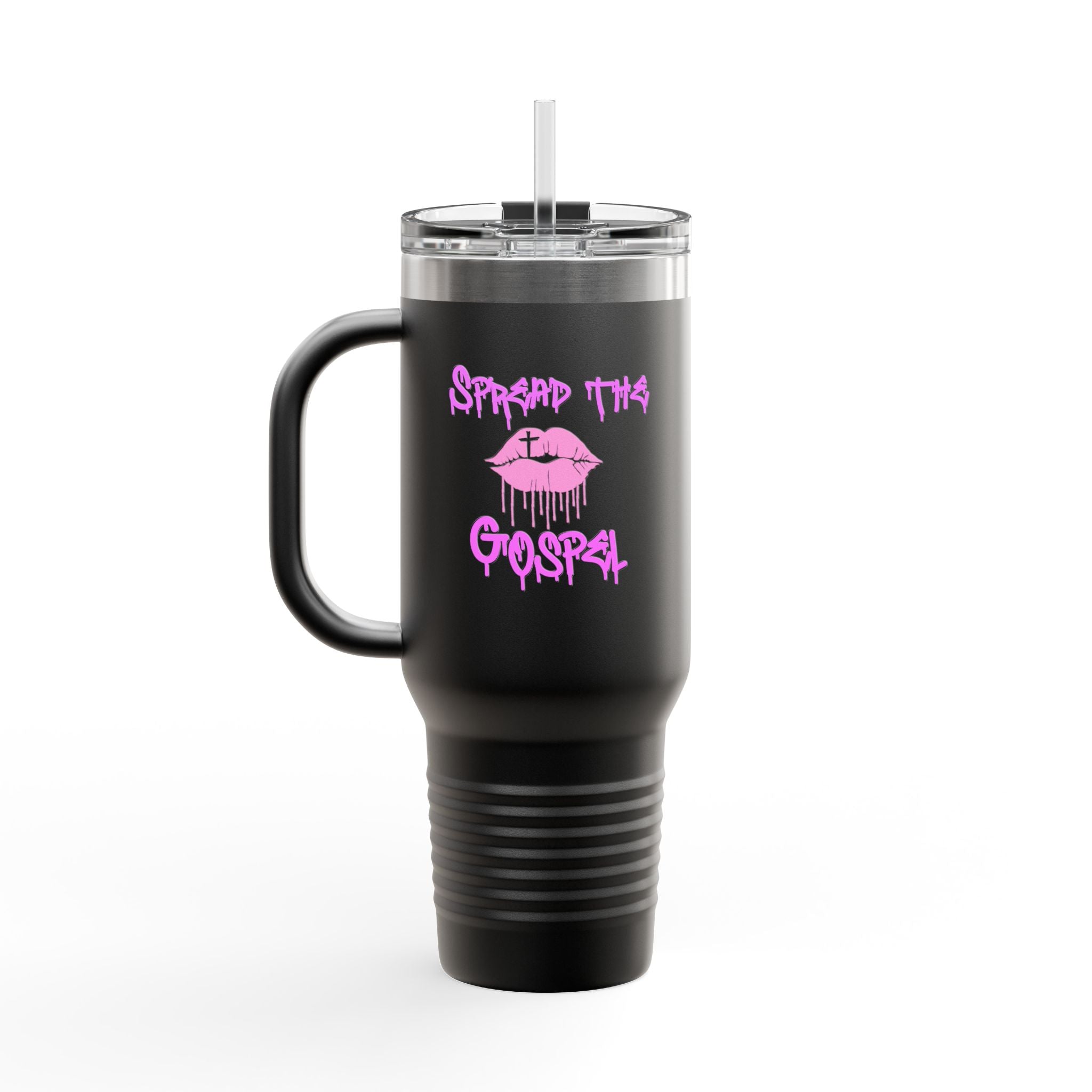 40oz Insulated Travel Mug — “Spread the Gospel” Pink Lip Graphic