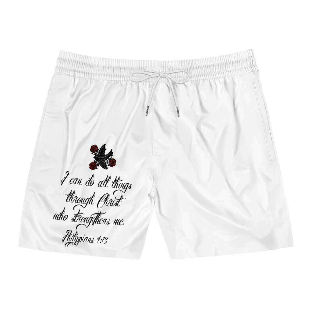 Christian Philippians 4:13 Swim Shorts — Men’s Mid-Length Beach Trunks