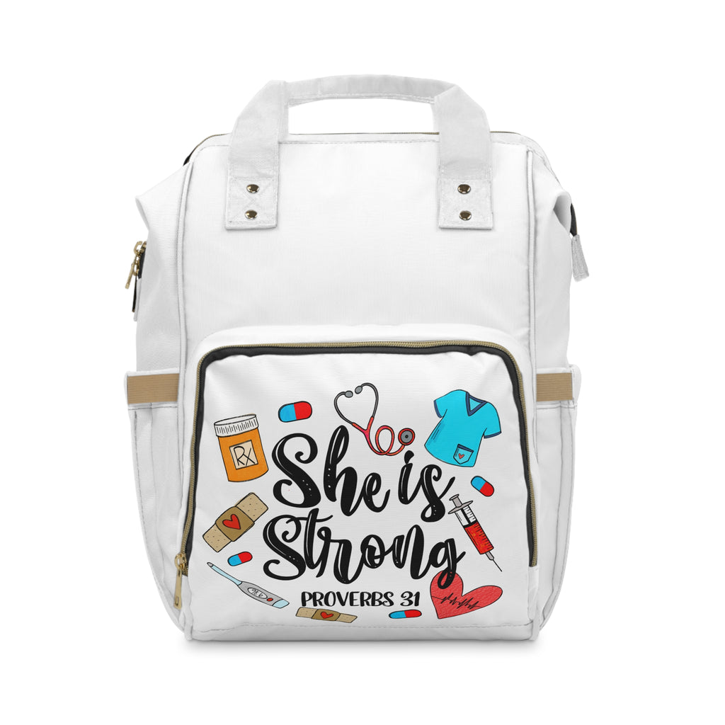 Backpack — "She Is Strong" Faithful Nurse Healthcare worker Bag (Proverbs 31)