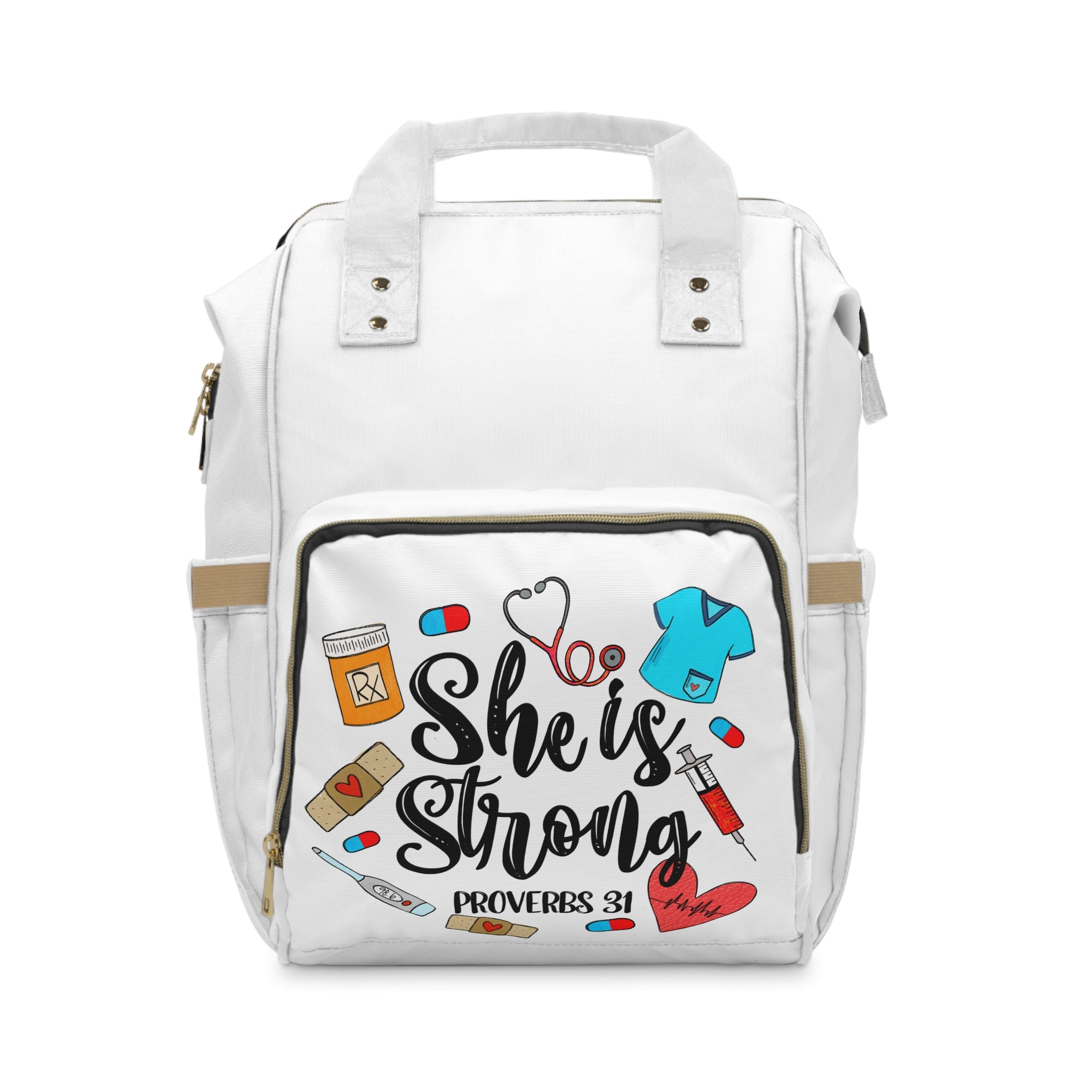 Backpack — "She Is Strong" Faithful Nurse Healthcare worker Bag (Proverbs 31)