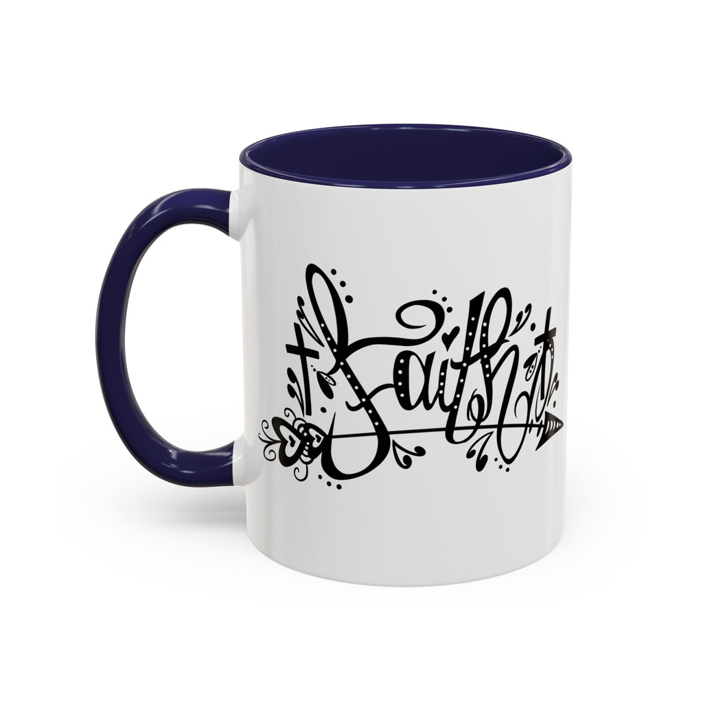 Faith Script Accent Coffee Mug – Black Handle & Rim, Inspirational Christian Gift
