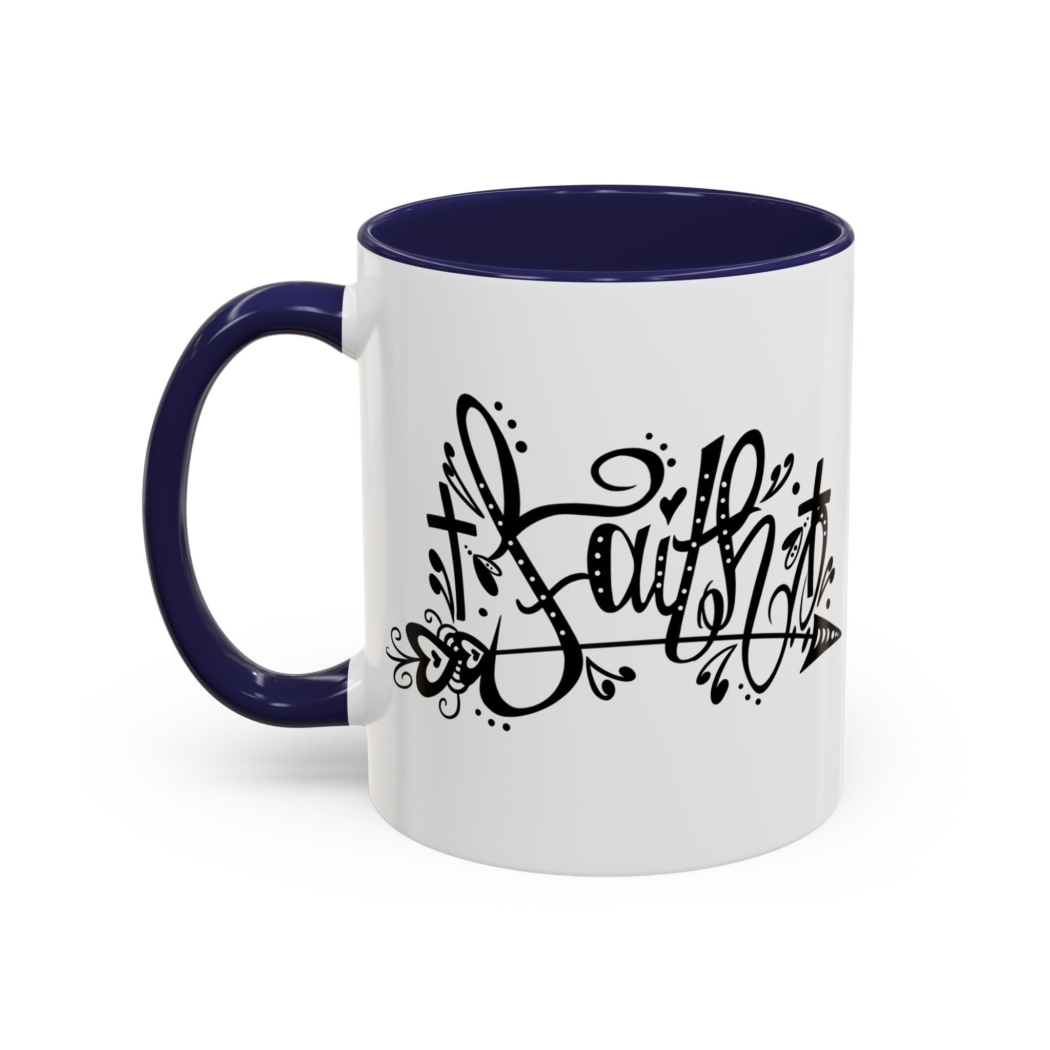 Faith Script Accent Coffee Mug – Black Handle & Rim, Inspirational Christian Gift