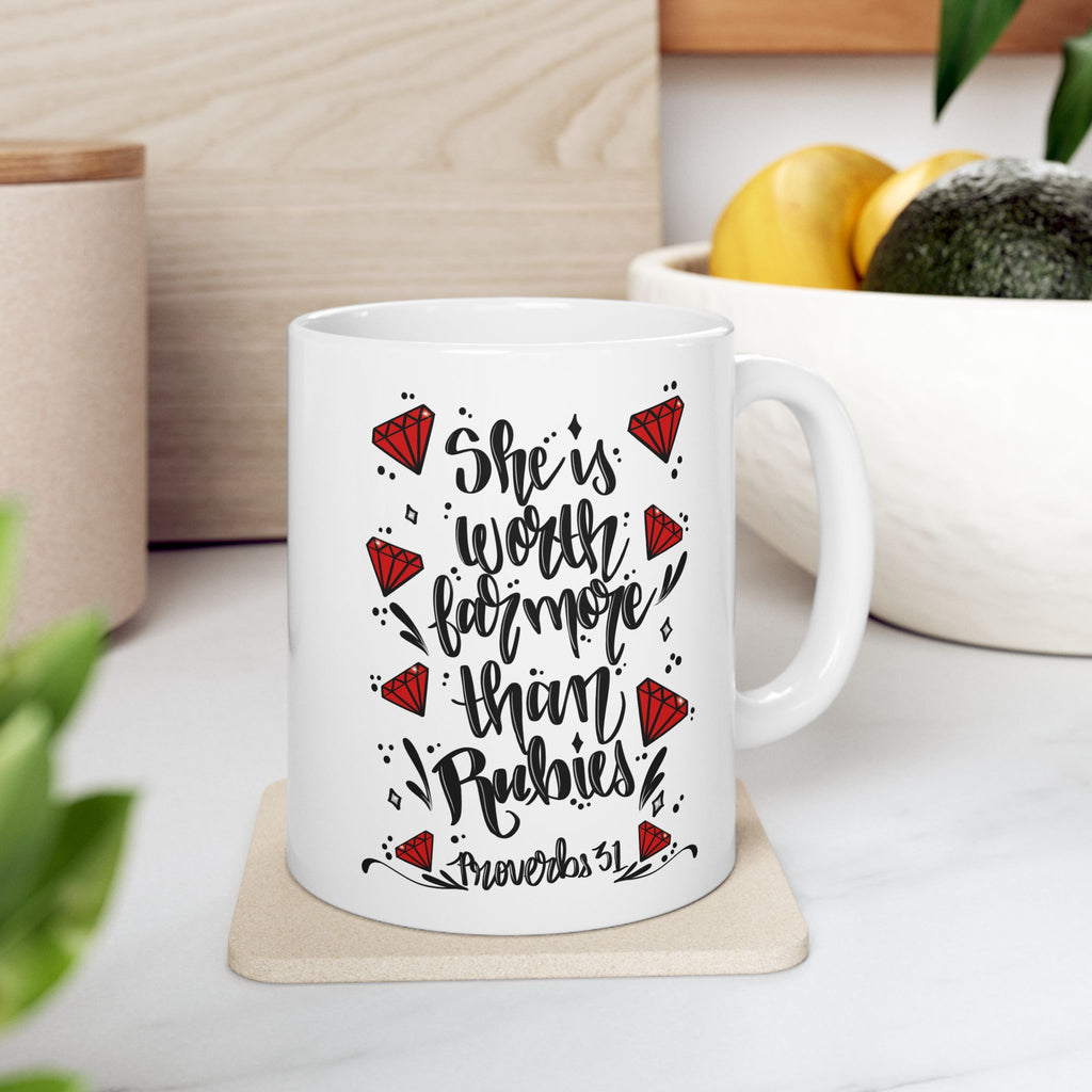 Proverbs 31 Woman Ceramic Mug - Bible Verse Coffee Tea Cup (11oz & 15oz)
