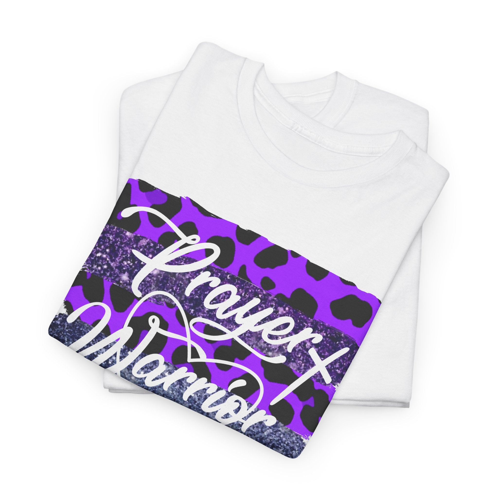 Prayer Warrior T‑Shirt — Purple Leopard Faith Tee