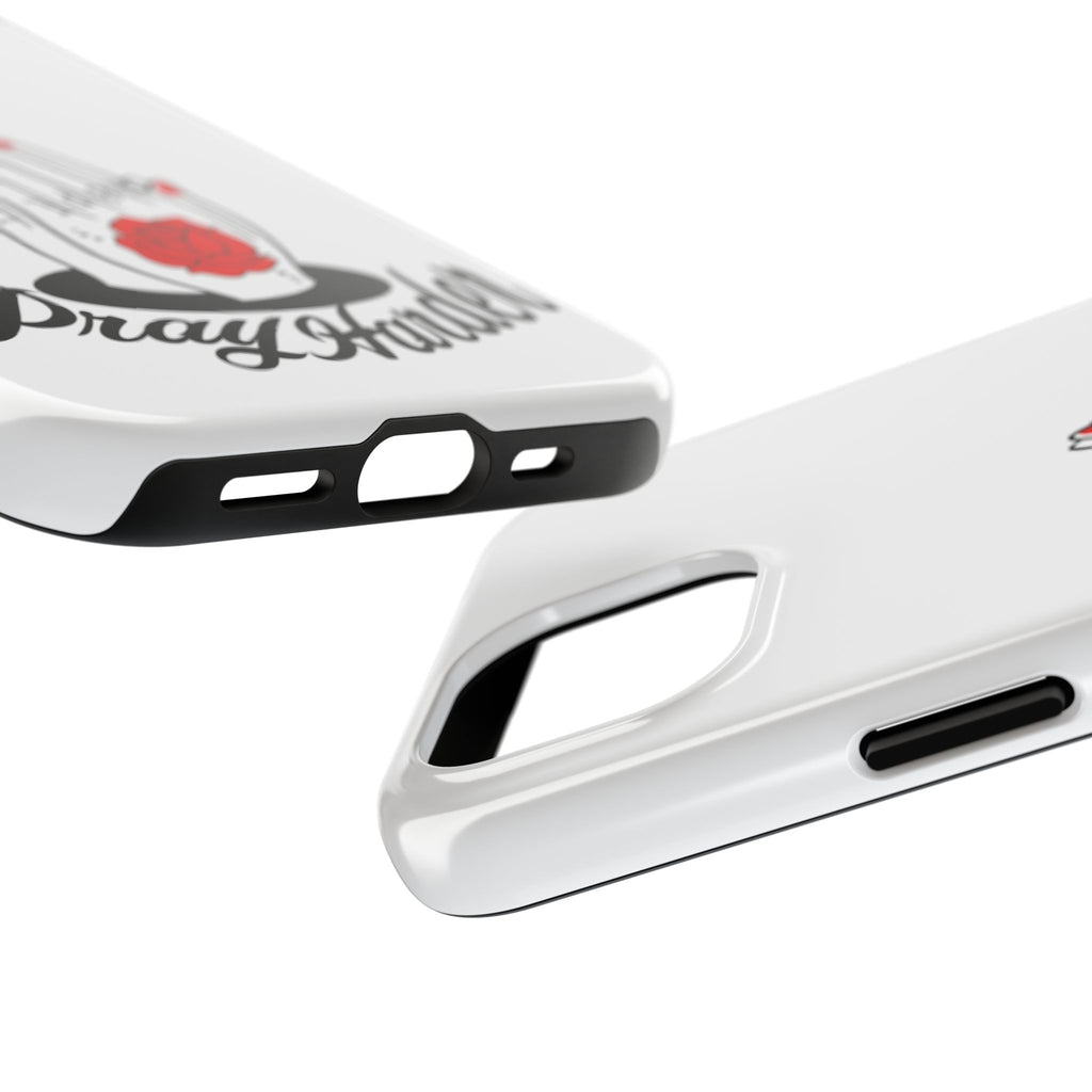 Pray Harder Phone Case — Tough Protective Phone Cover with Praying Hands & Rose Design
