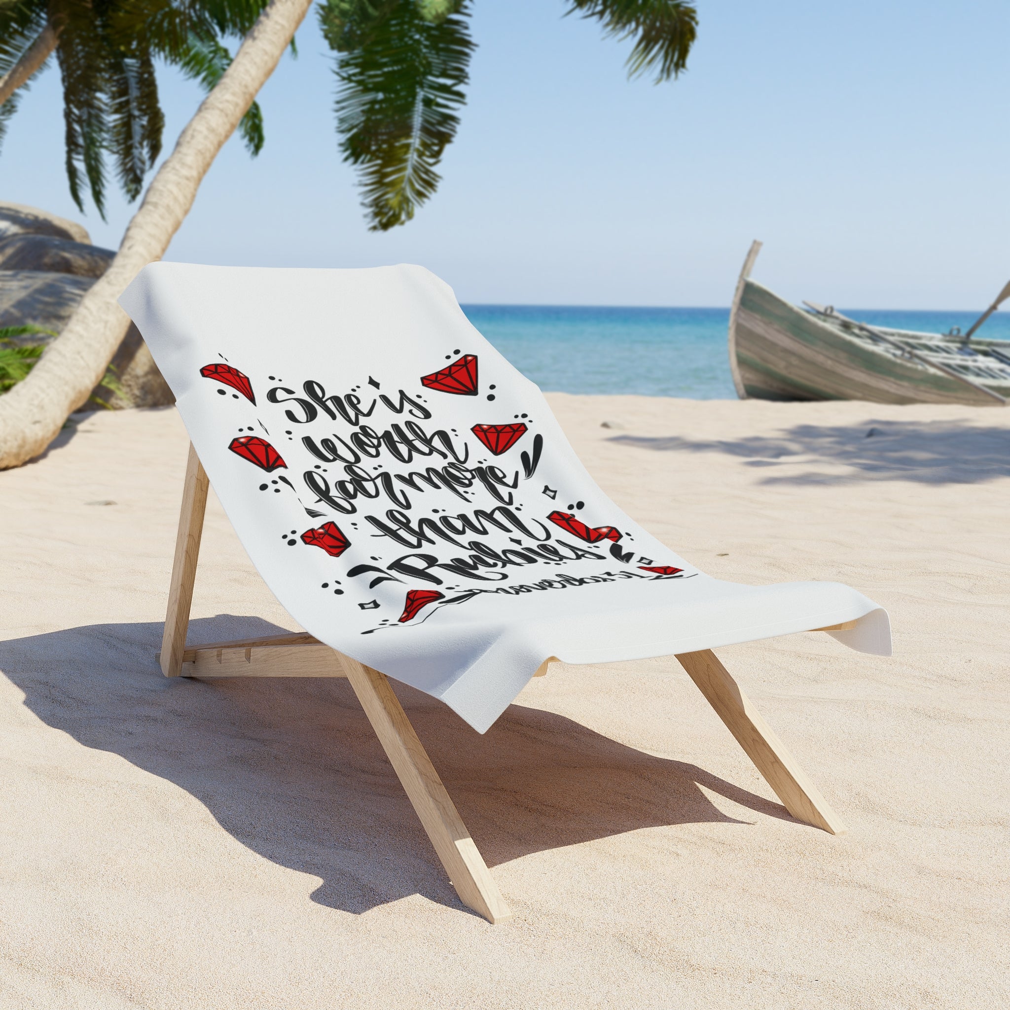 Beach Towel — "She's Worth More Than Rubies" Proverbs 31 Woman