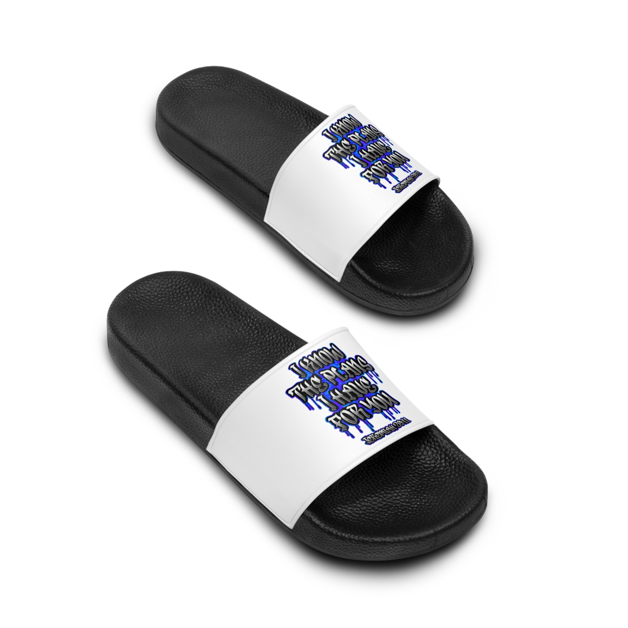 Slide Sandals — Bold Graffiti Jeremiah 29:11 Pool Slides for Men