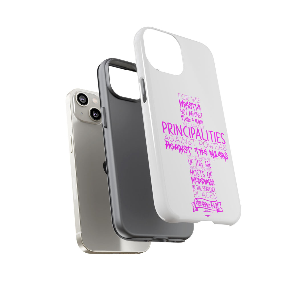 Armor of God Christian Cross Phone Case — Ephesians 6:12 Pink Typography Tough Case