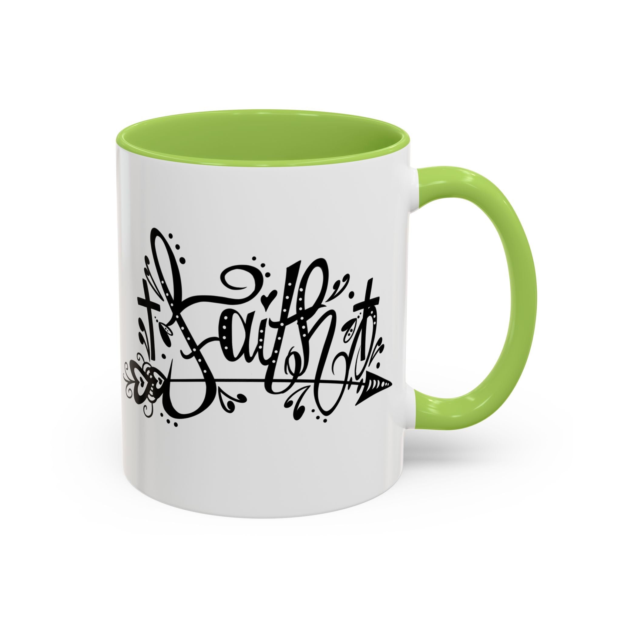 Faith Script Accent Coffee Mug – Black Handle & Rim, Inspirational Christian Gift