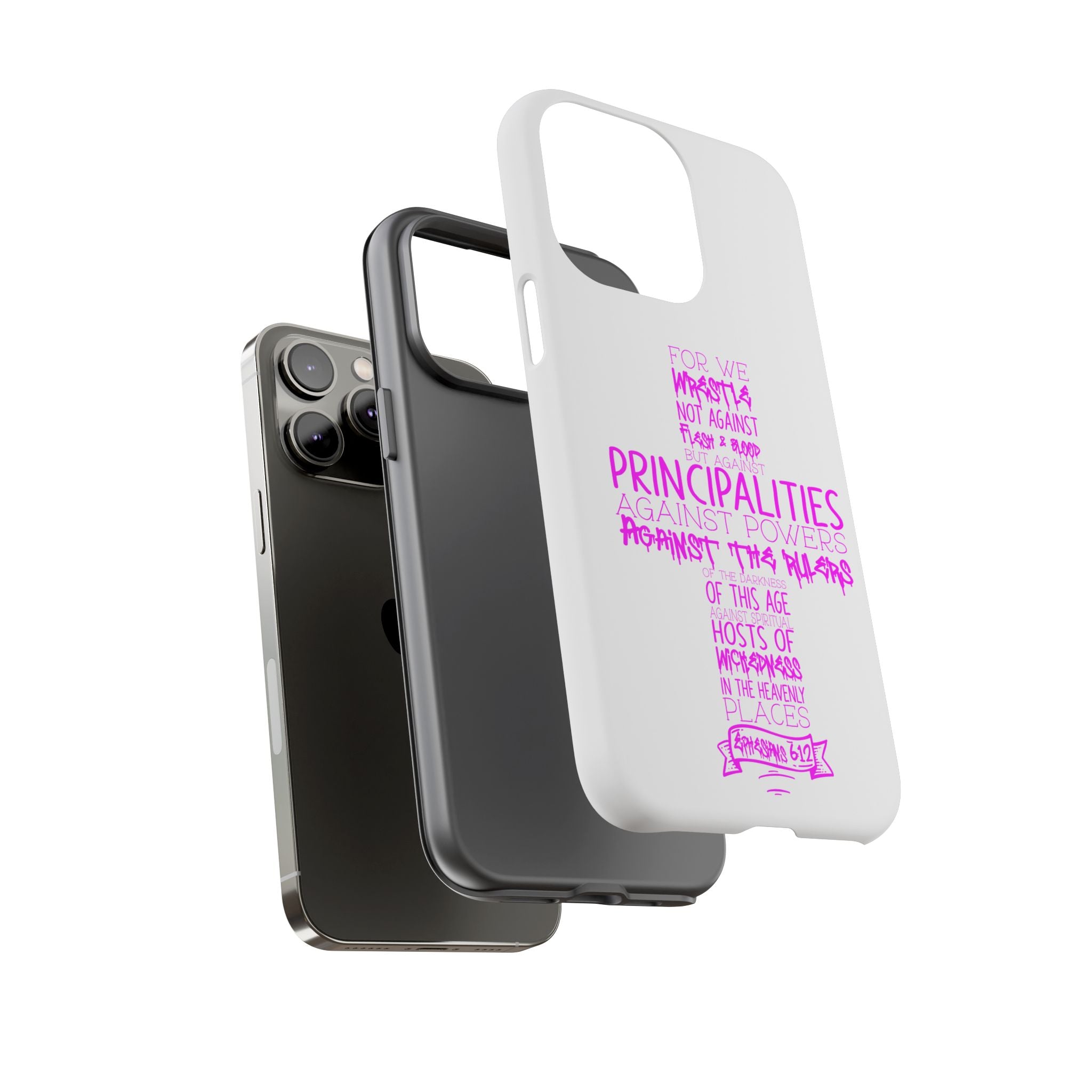 Armor of God Christian Cross Phone Case — Ephesians 6:12 Pink Typography Tough Case