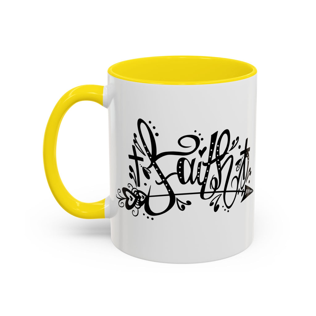 Faith Script Accent Coffee Mug – Black Handle & Rim, Inspirational Christian Gift