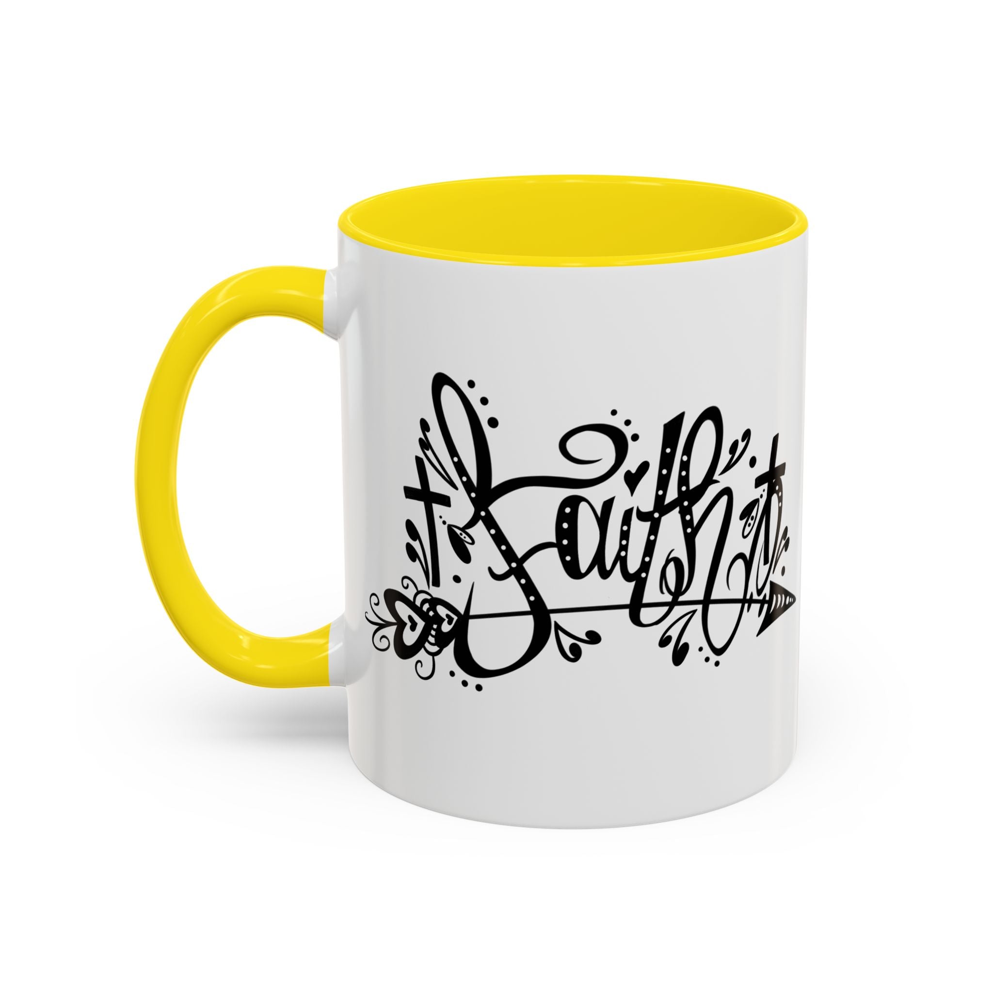 Faith Script Accent Coffee Mug – Black Handle & Rim, Inspirational Christian Gift