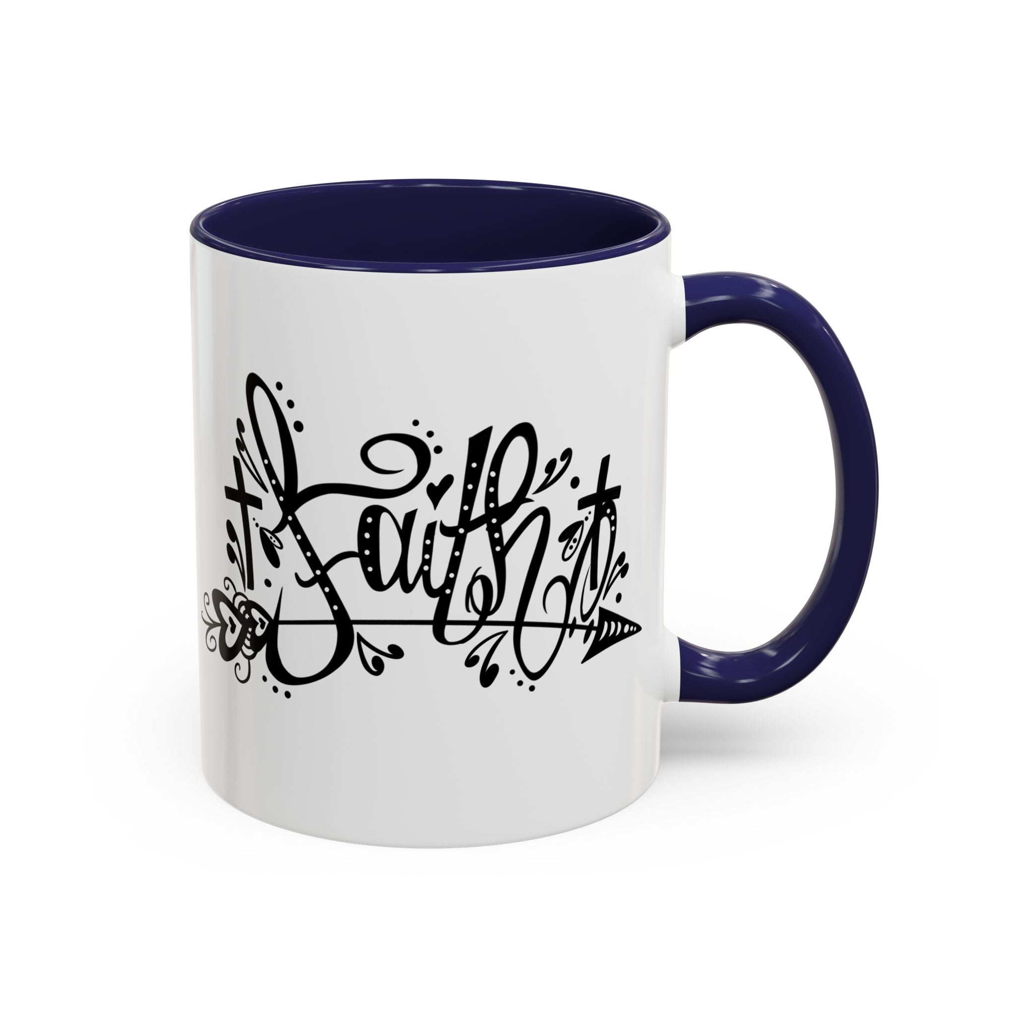 Faith Script Accent Coffee Mug – Black Handle & Rim, Inspirational Christian Gift