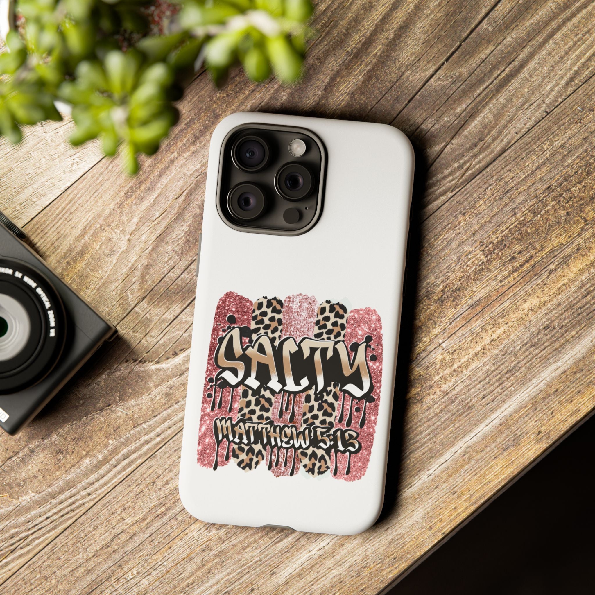 Salty Matthew 5:13 Scripture Leopard Pink Glitter Tough Case — Matthew 5:13 Scripture Phone Cover