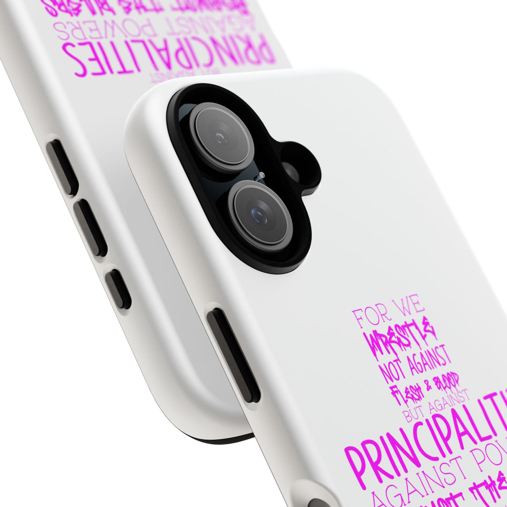 Armor of God Christian Cross Phone Case — Ephesians 6:12 Pink Typography Tough Case