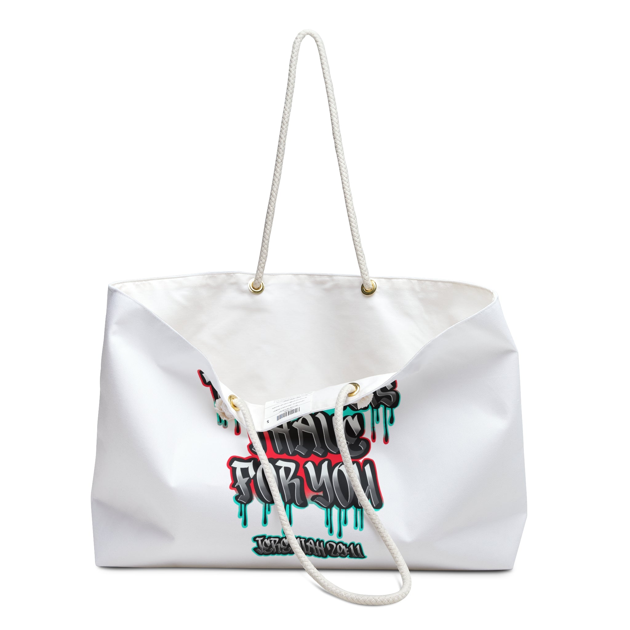Weekender Bag - 'I Know The Plans I Have For You' Graffiti Tote | Inspirational Travel Holdall
