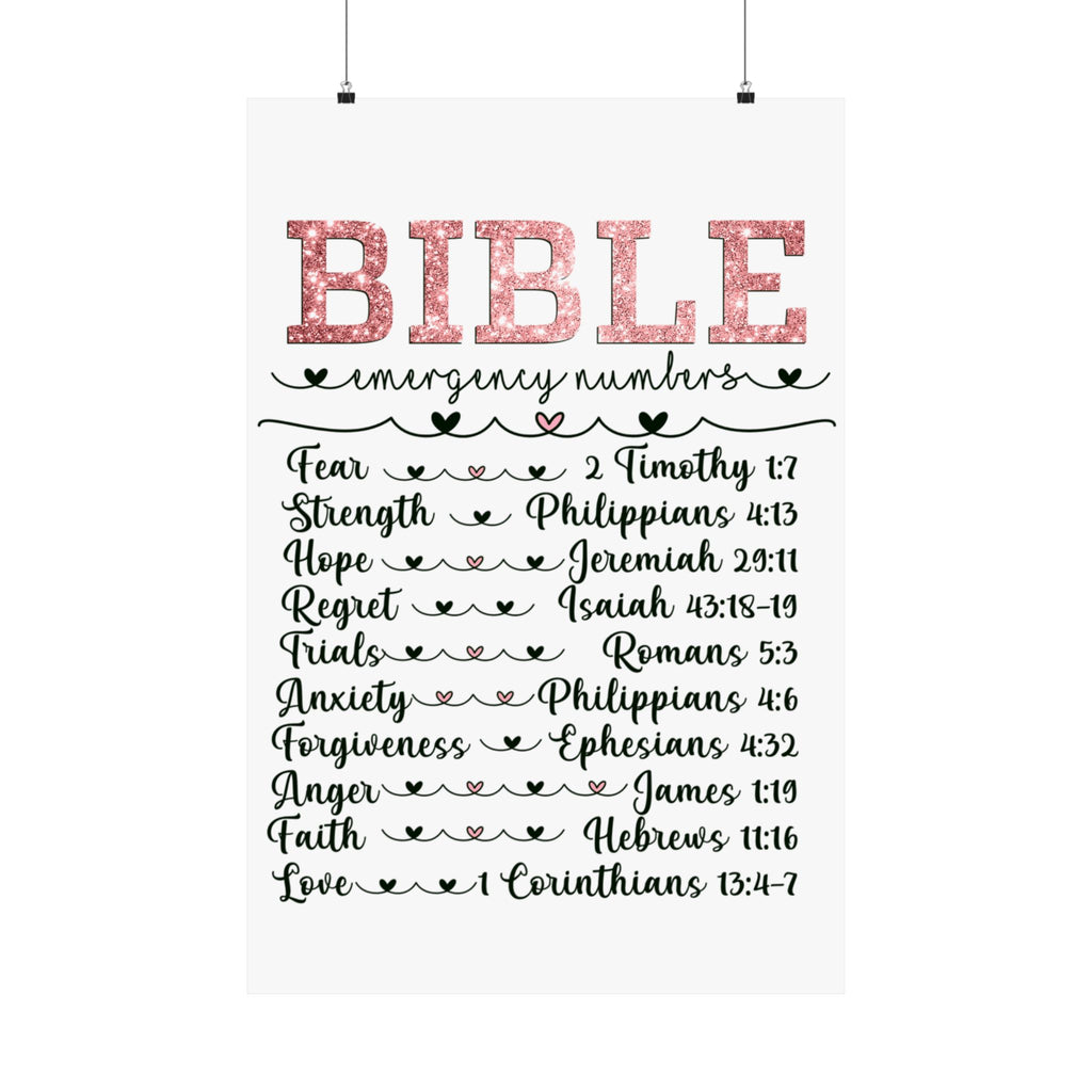 Bible Emergency Numbers Poster — Inspirational Christian Scripture Print (Fear, Strength, Hope, Forgiveness)