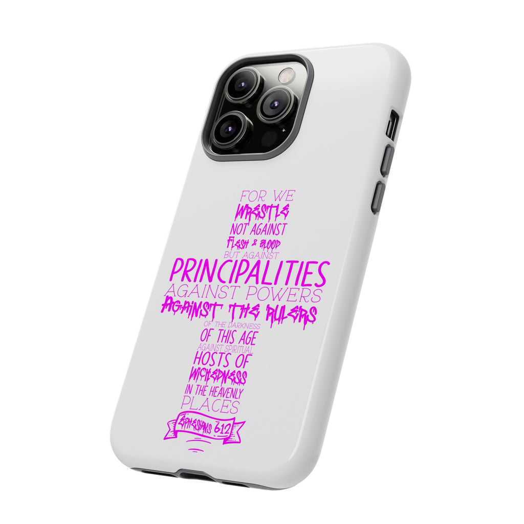 Armor of God Christian Cross Phone Case — Ephesians 6:12 Pink Typography Tough Case