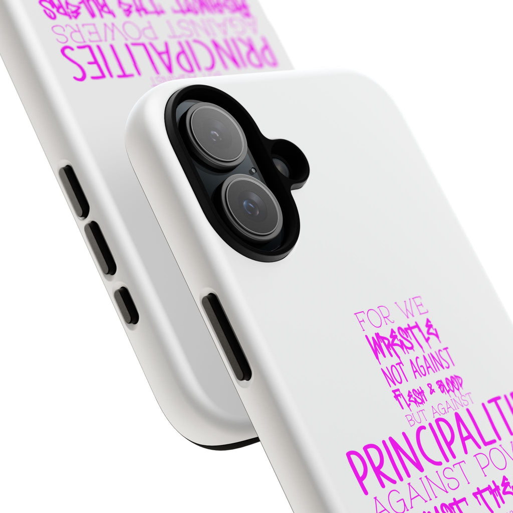 Armor of God Christian Cross Phone Case — Ephesians 6:12 Pink Typography Tough Case