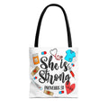 She Is Strong Tote Bag - Proverbs 31 Nurse & Healthcare Inspirational Canvas Tote