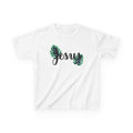 Kids "Jesus" Tee with Tropical Monstera Leaves - Christian Kids T-Shirt