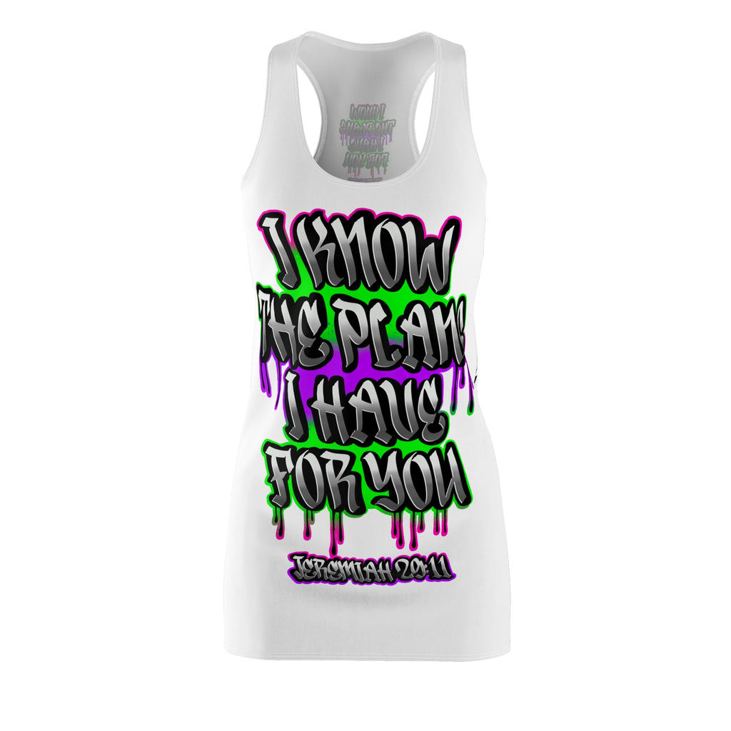 Racerback Dress — "I Know The Plans I Have For You" Graffiti Scripture Sundress