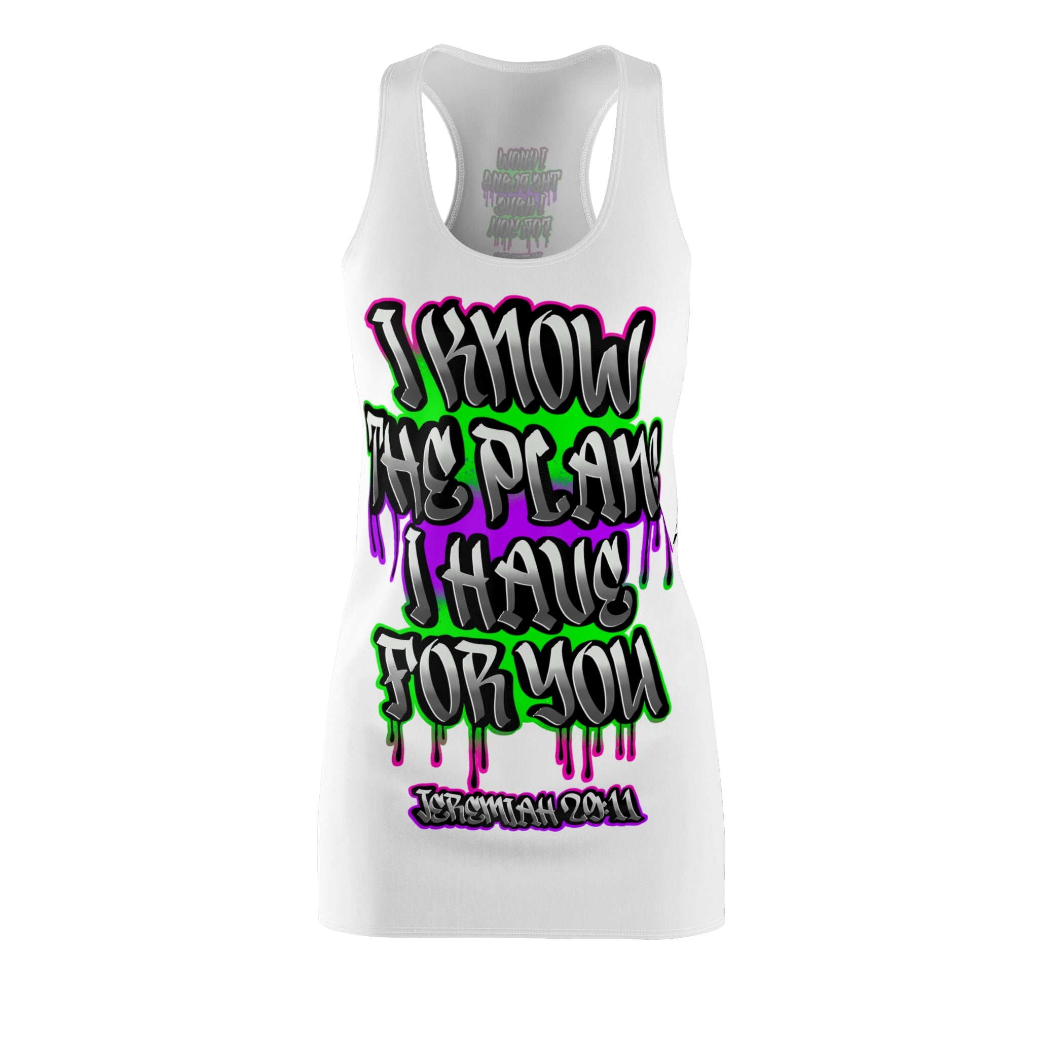 Racerback Dress — "I Know The Plans I Have For You" Graffiti Scripture Sundress