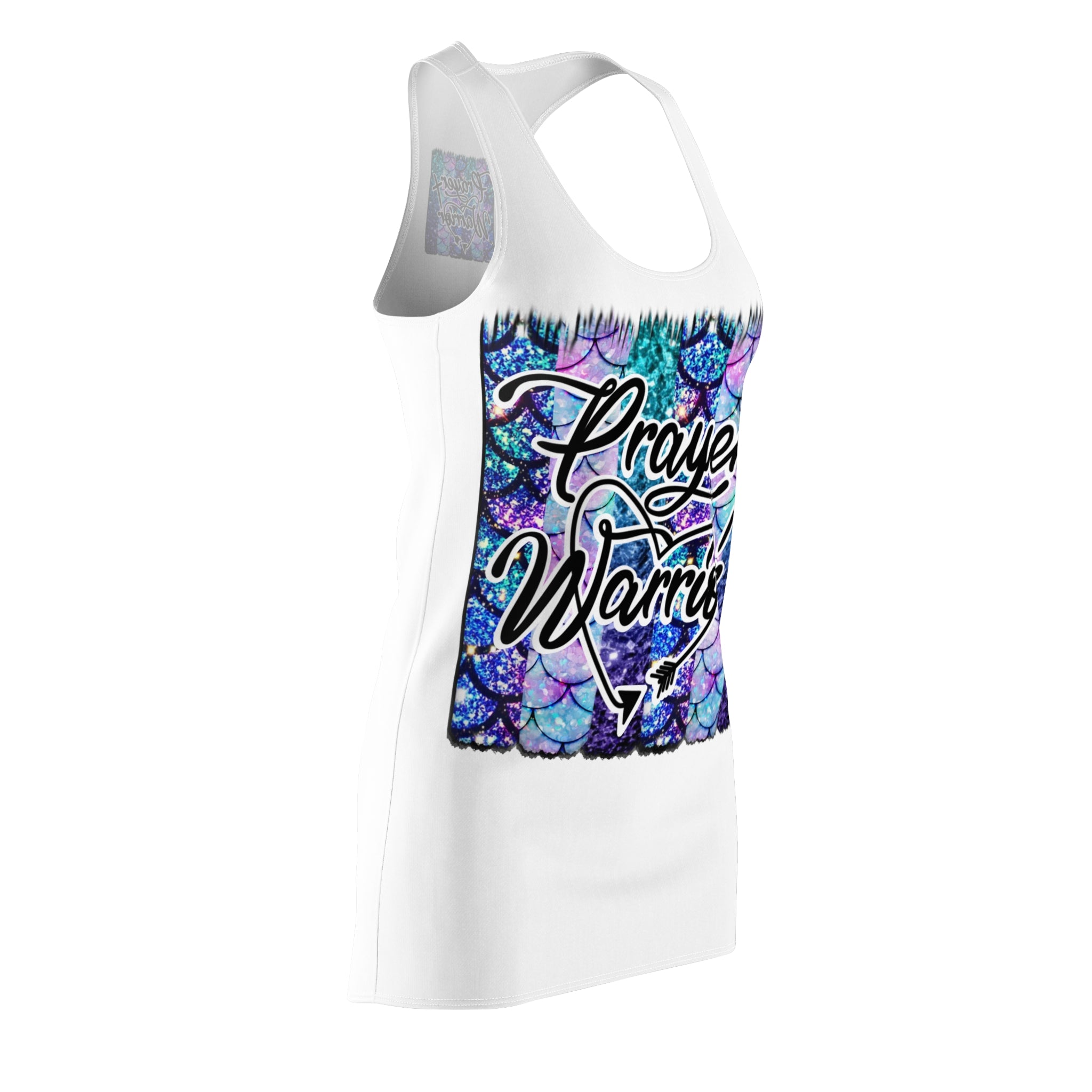 Prayer Warrior Racerback Dress — Mermaid Scales Faith Graphic