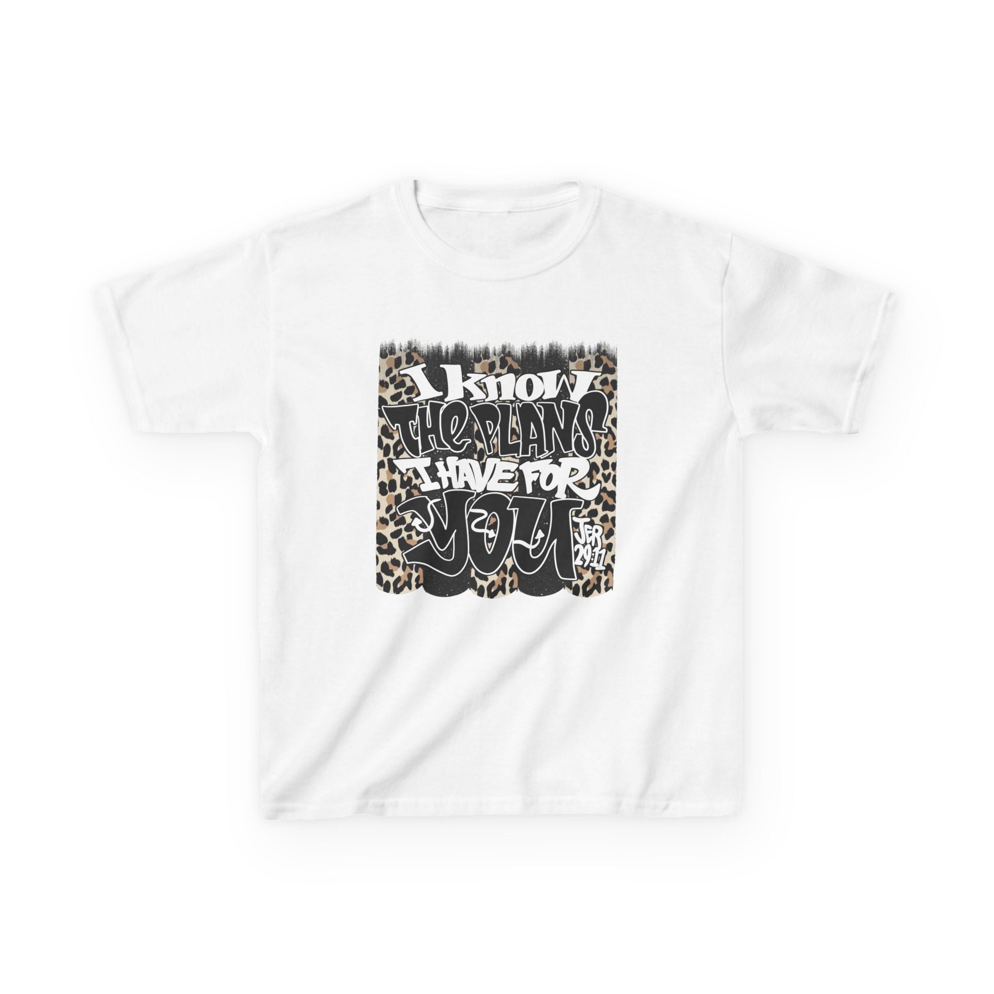 Kids T-Shirt — 'I Know The Plans I Have For You' Leopard Faith Graphic Tee