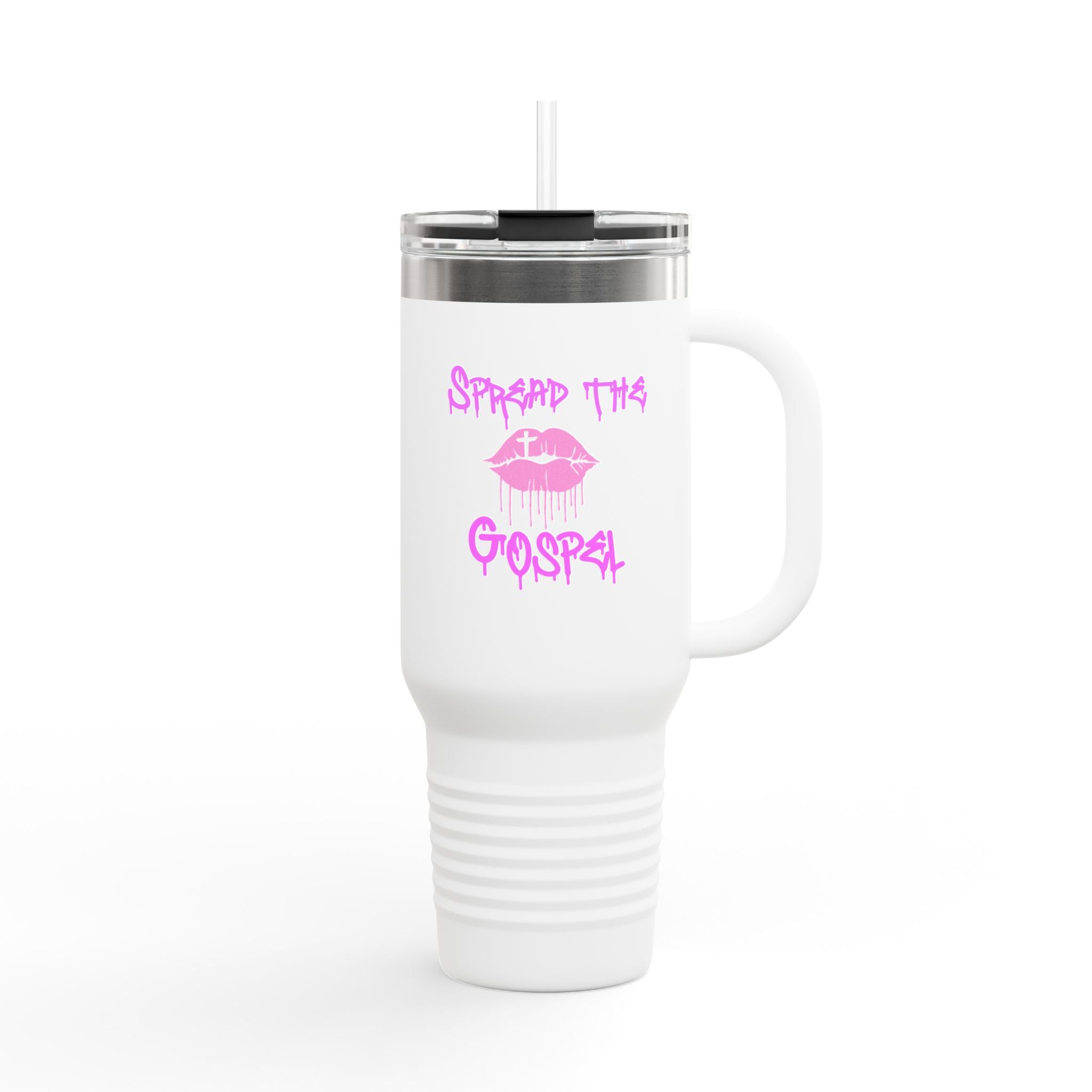 40oz Insulated Travel Mug — “Spread the Gospel” Pink Lip Graphic