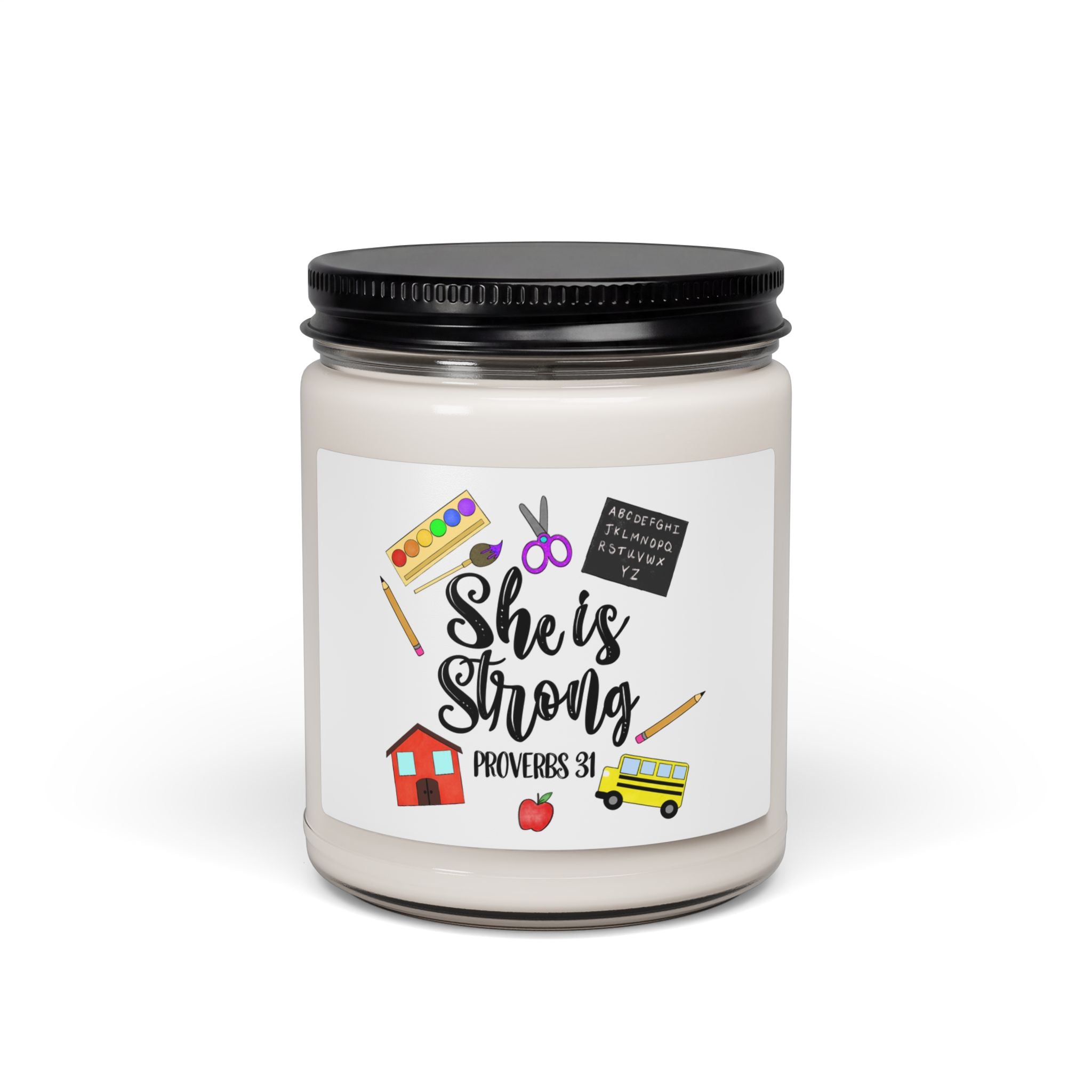She is Strong Bible Verse Teacher Scented Soy Candle, 9oz
