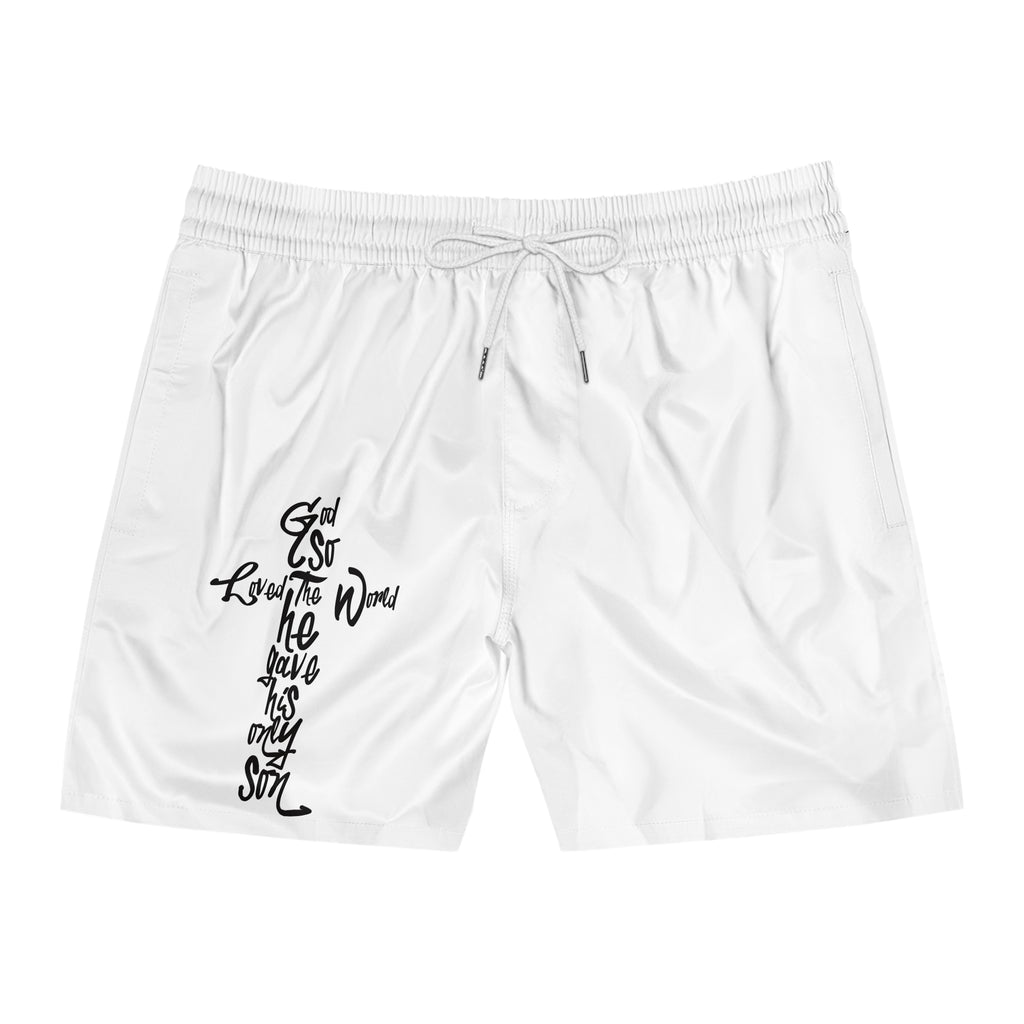 Men's Swim Shorts — Script Cross Vertical John 3:16 Design