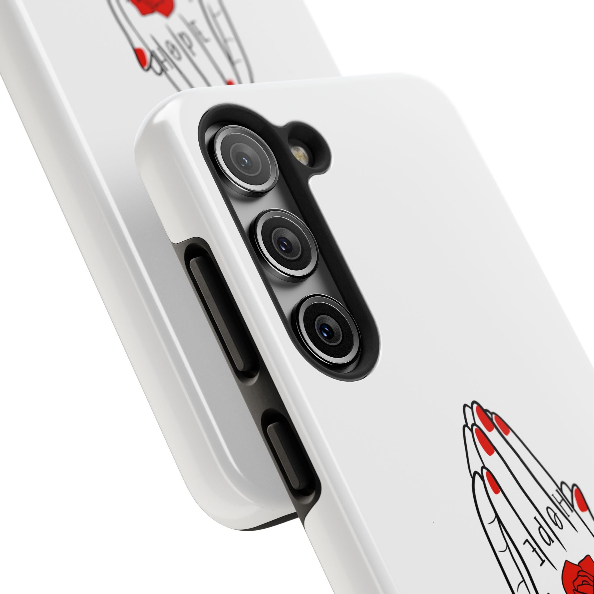 Pray Harder Phone Case — Tough Protective Phone Cover with Praying Hands & Rose Design