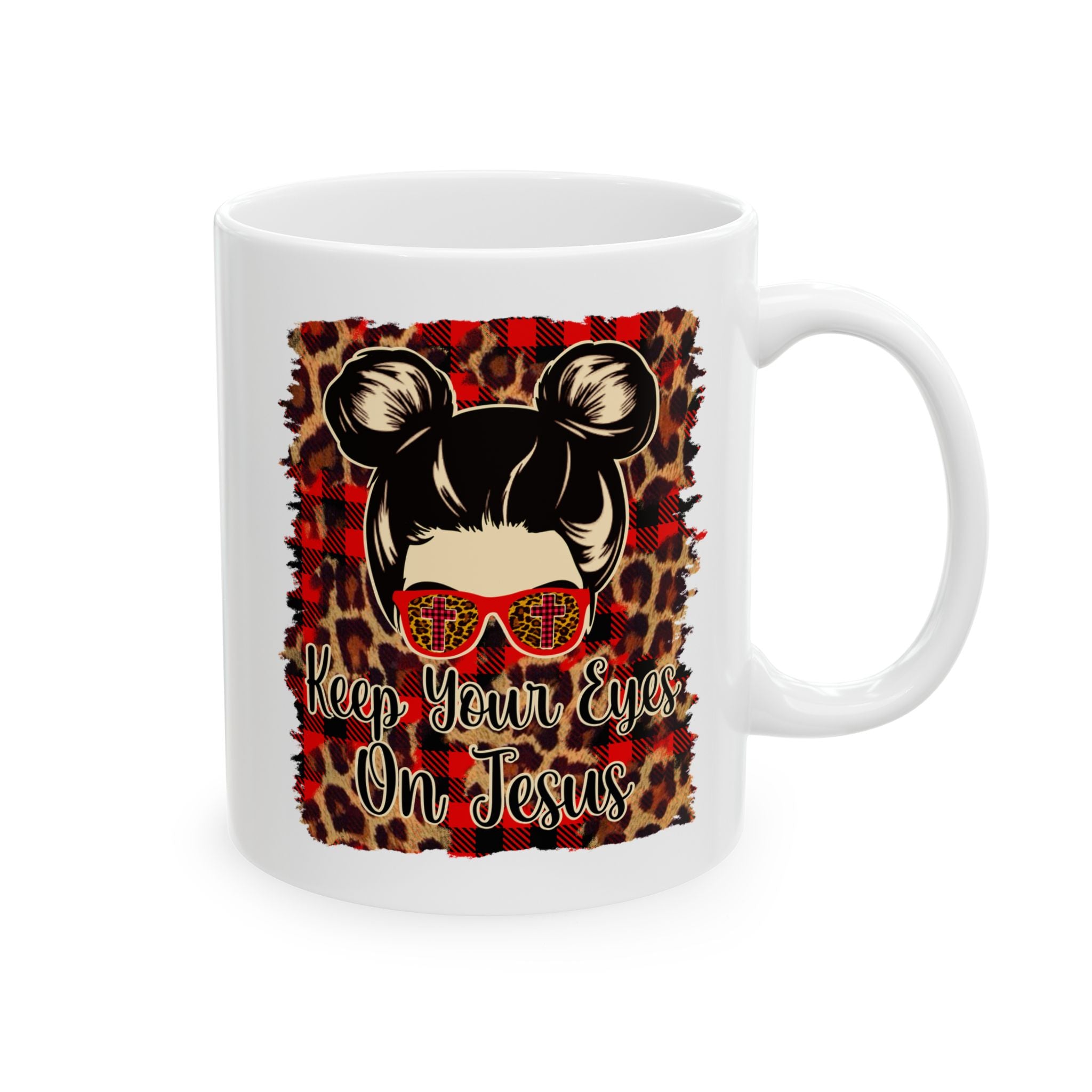 Leopard Plaid Coffee Mug — Keep your eyes on Jesus Ceramic Mug (11oz, 15oz)
