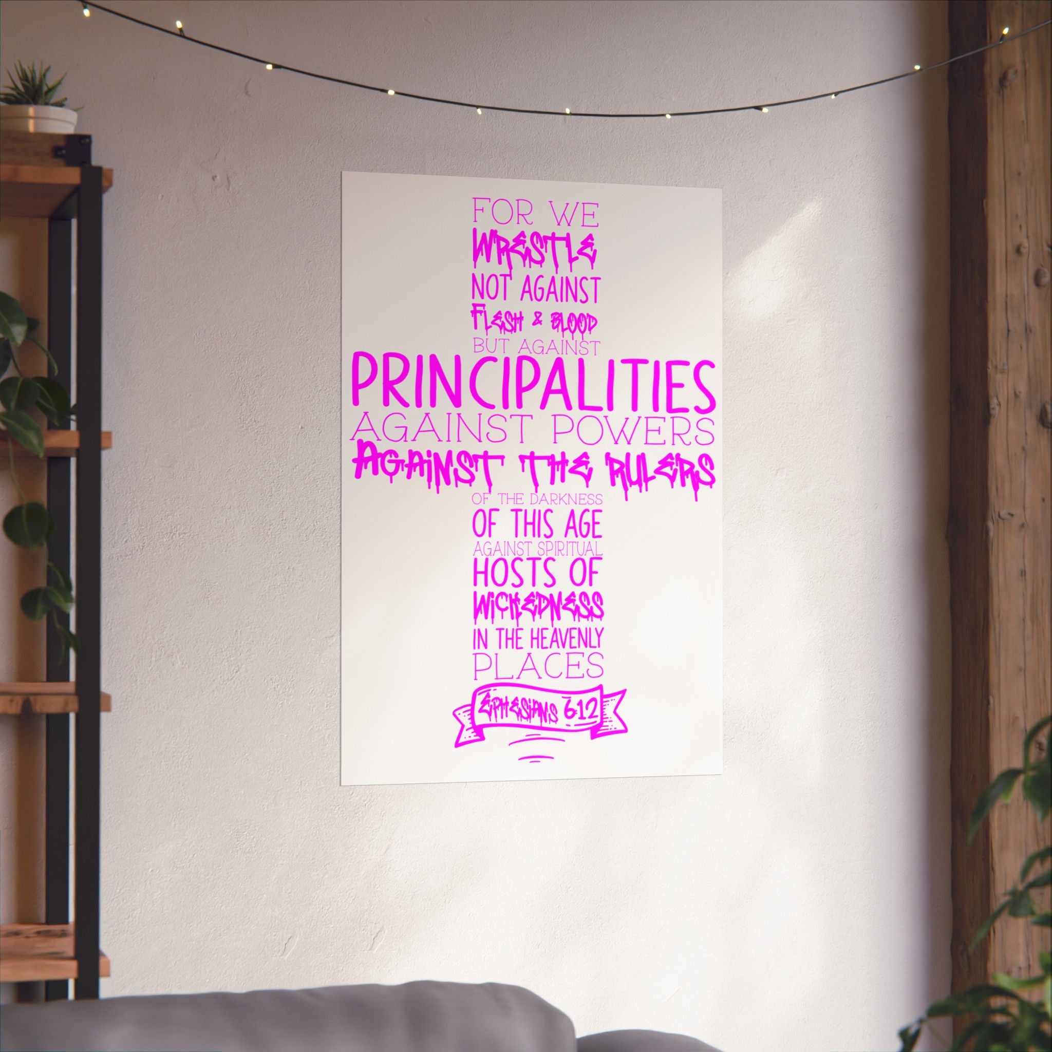 Ephesians 6 Armor of God Cross Poster — Pink Faith Typography Matte Vertical Poster