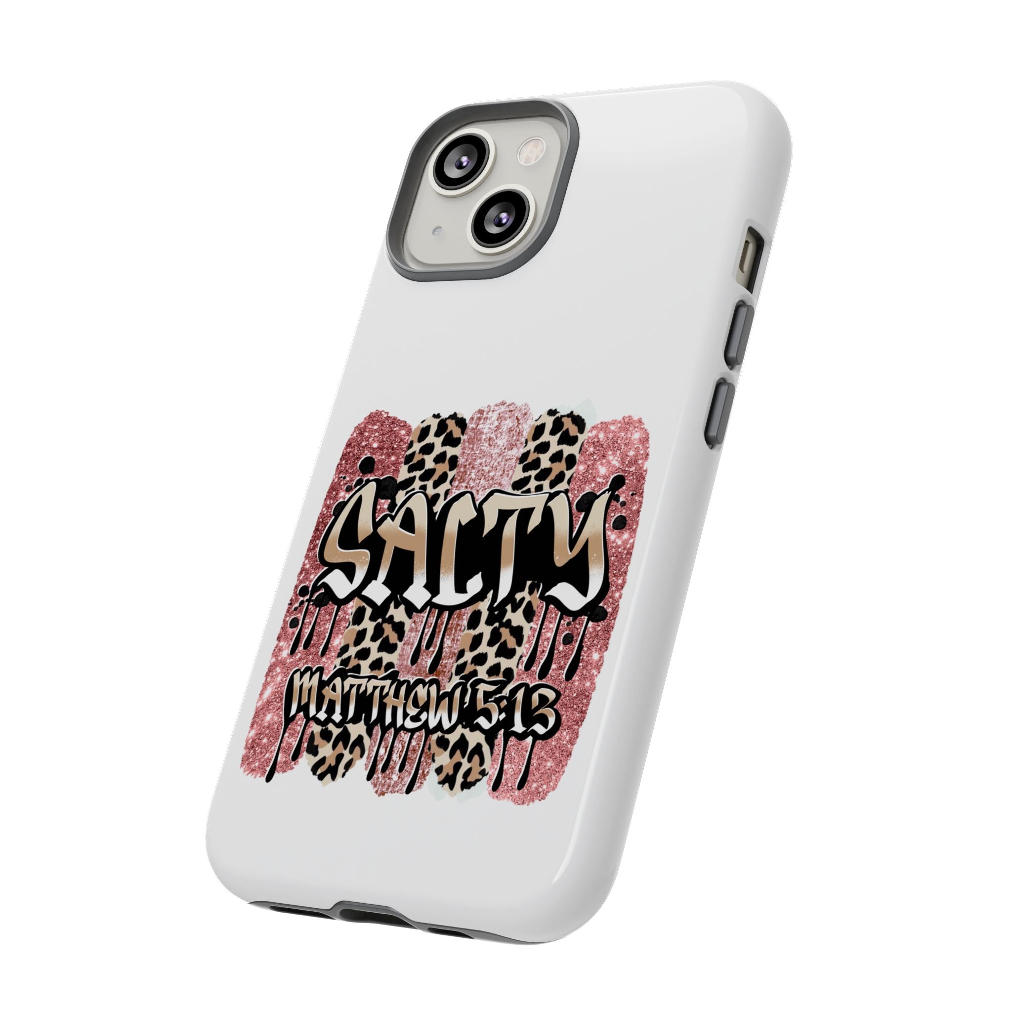 Salty Matthew 5:13 Scripture Leopard Pink Glitter Tough Case — Matthew 5:13 Scripture Phone Cover