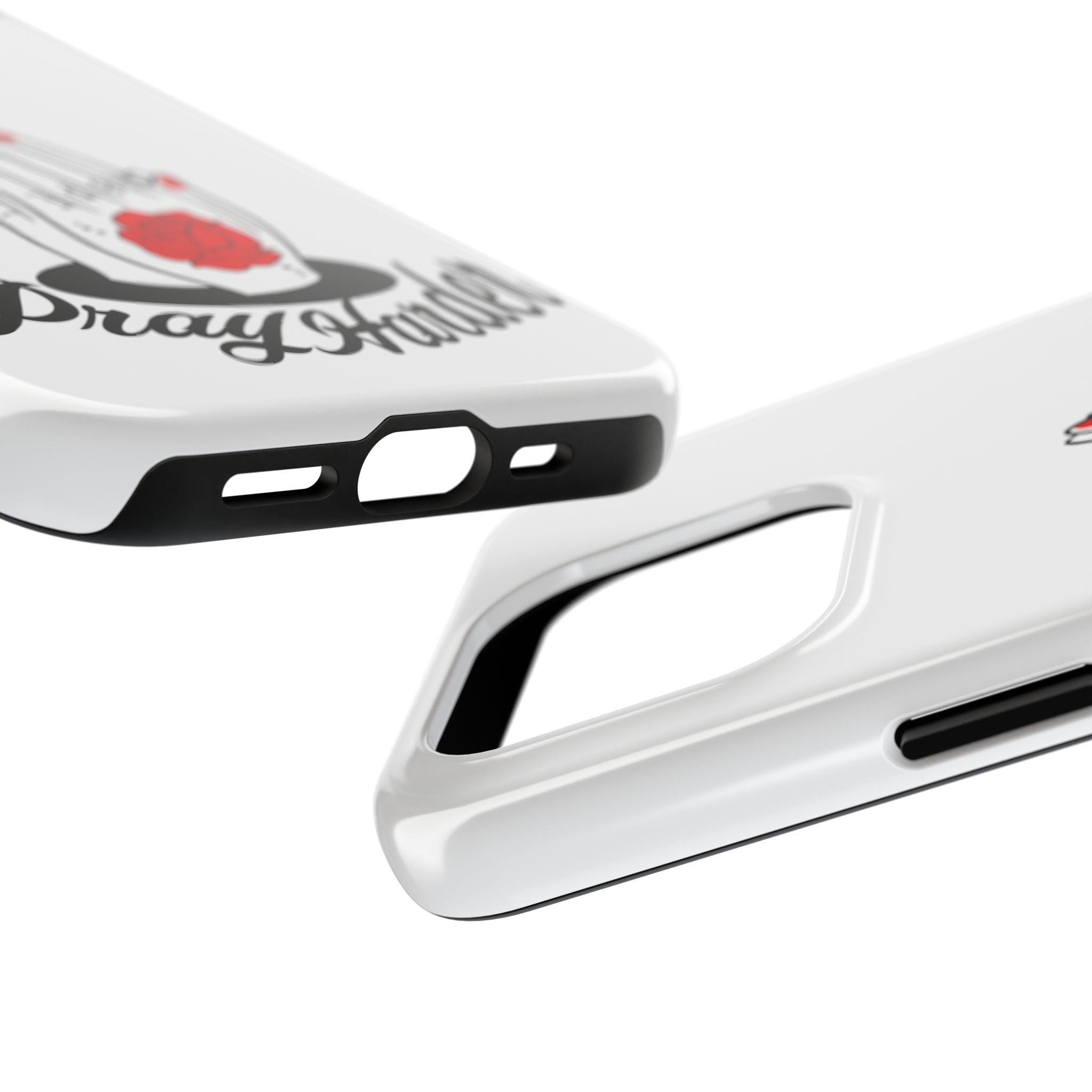 Pray Harder Phone Case — Tough Protective Phone Cover with Praying Hands & Rose Design