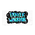Prayer Warrior Beach Towel — Bold Aqua Typography Christian Faith Towel