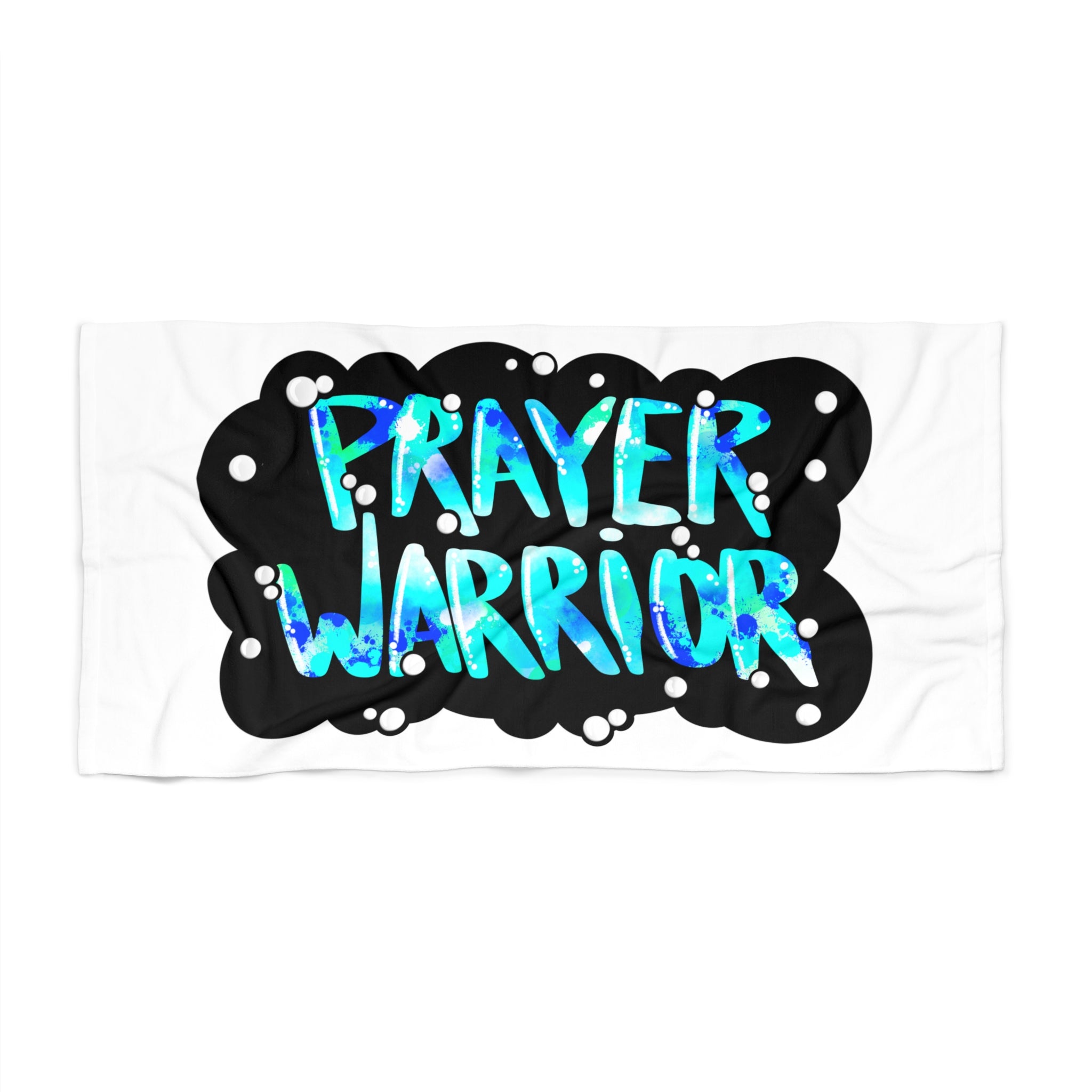 Prayer Warrior Beach Towel — Bold Aqua Typography Christian Faith Towel