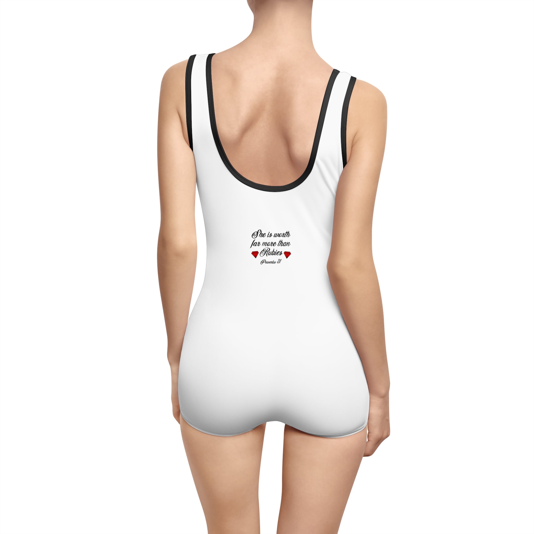 Vintage-Inspired Women's Swimsuit — "She is worth far more than Rubies" Proverbs 31 Scripture Design