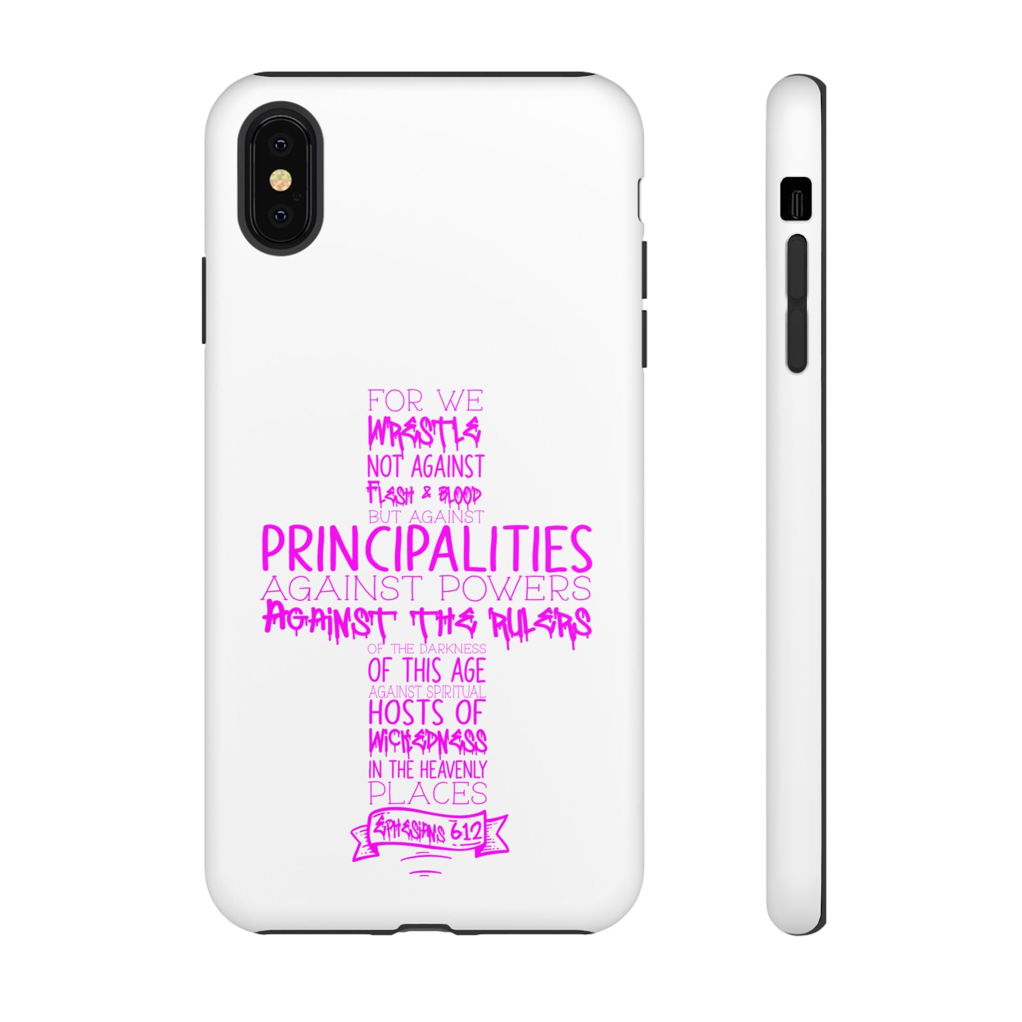 Armor of God Christian Cross Phone Case — Ephesians 6:12 Pink Typography Tough Case