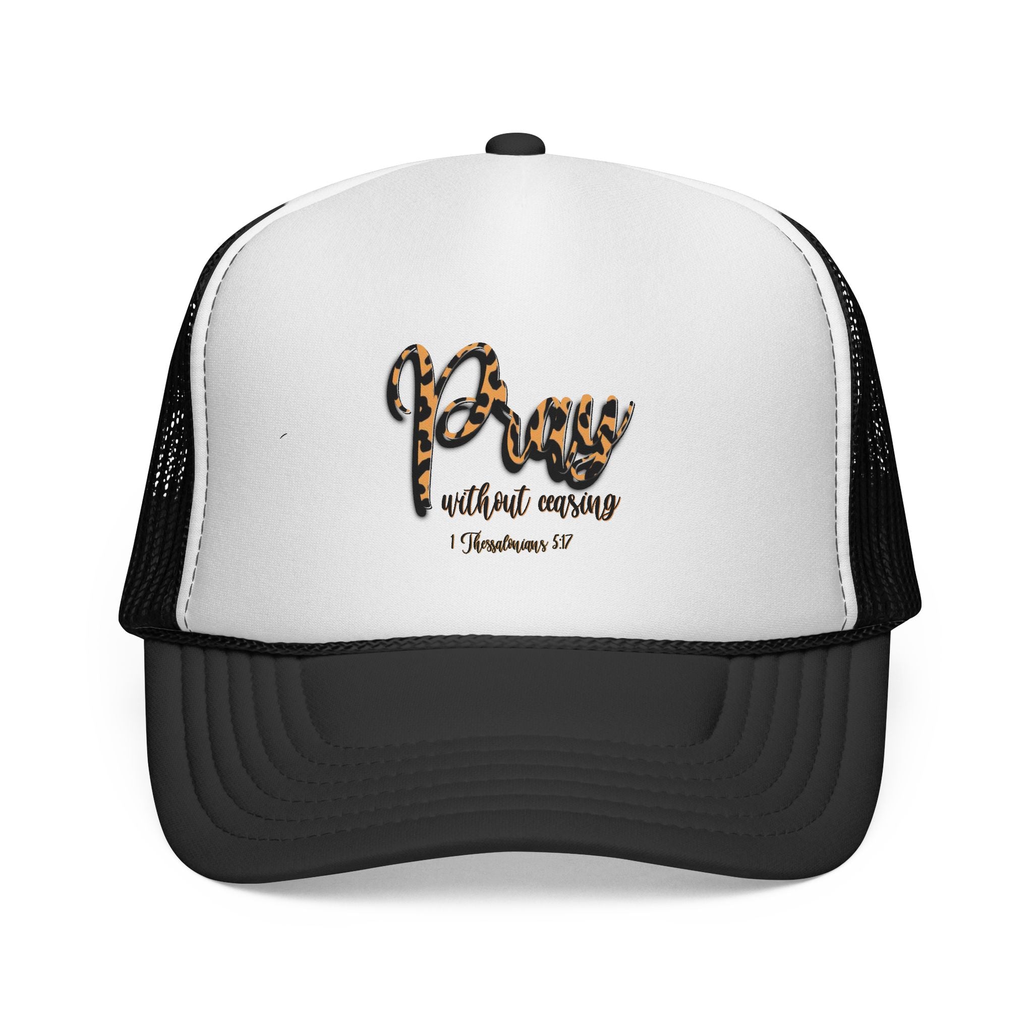 Pray Without Ceasing Leopard Trucker Cap