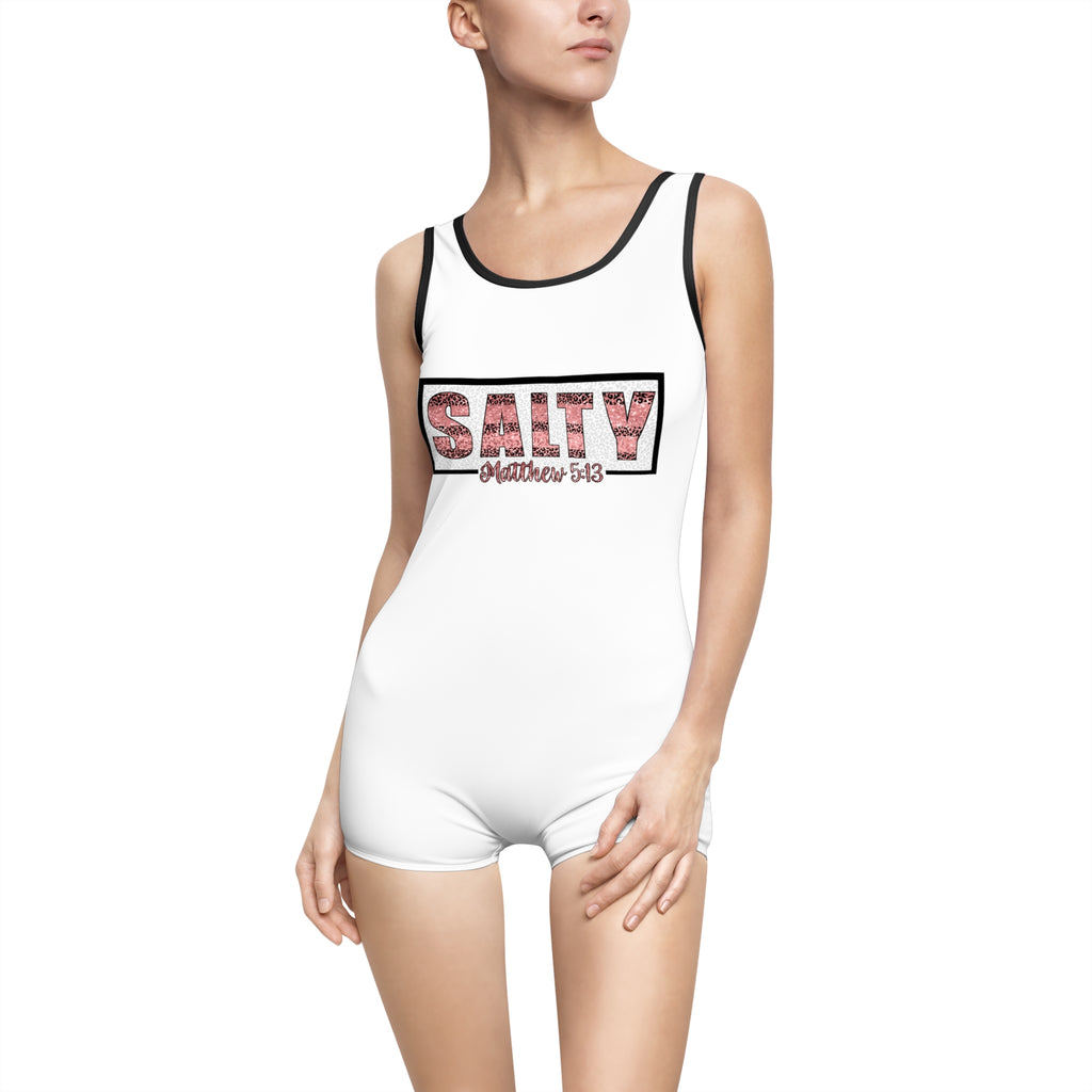 Vintage 'SALTY' One-Piece Swimsuit — Retro Floral Beachwear