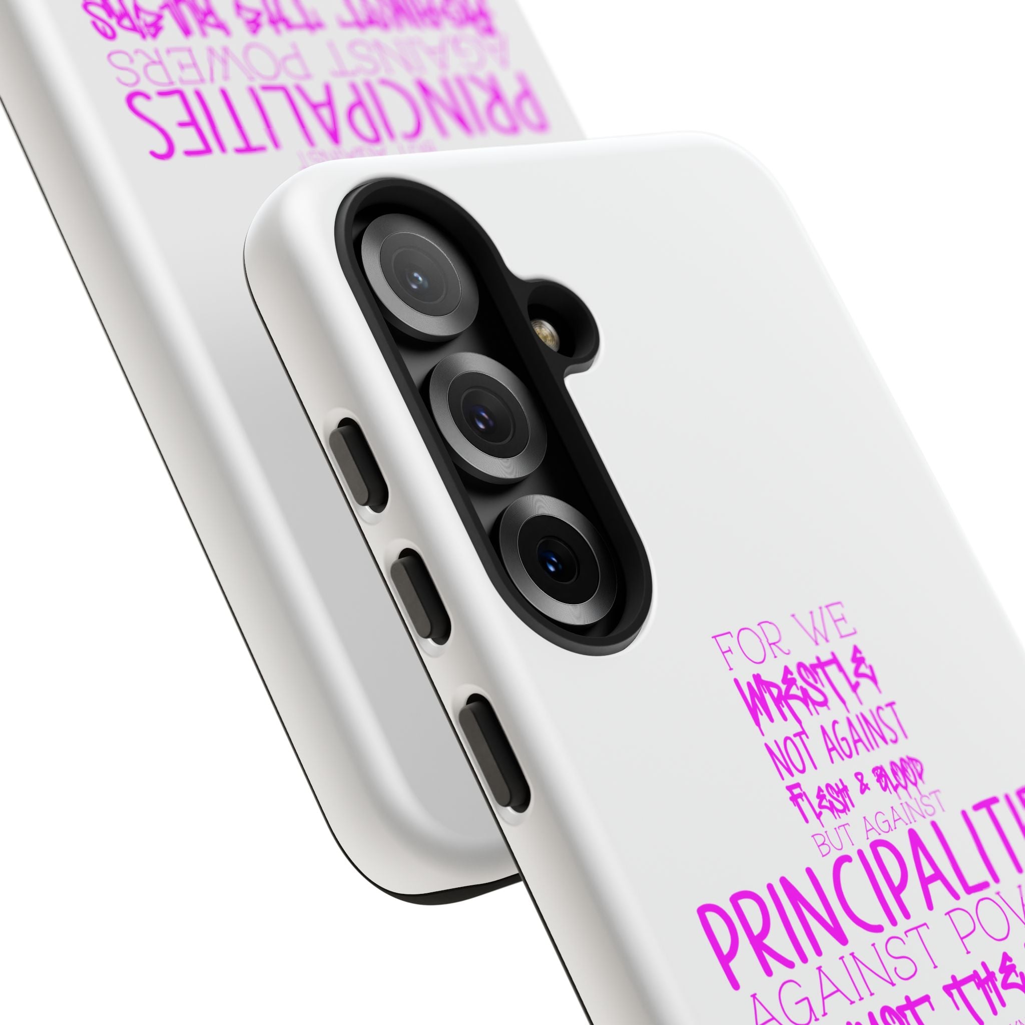 Armor of God Christian Cross Phone Case — Ephesians 6:12 Pink Typography Tough Case