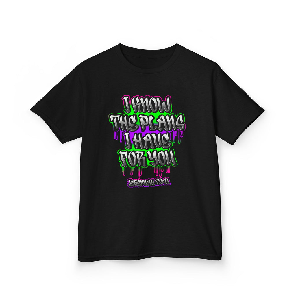 Kids Tee — "I Know The Plans I Have for You Jeremiah 29:11" Drip Graffiti Design