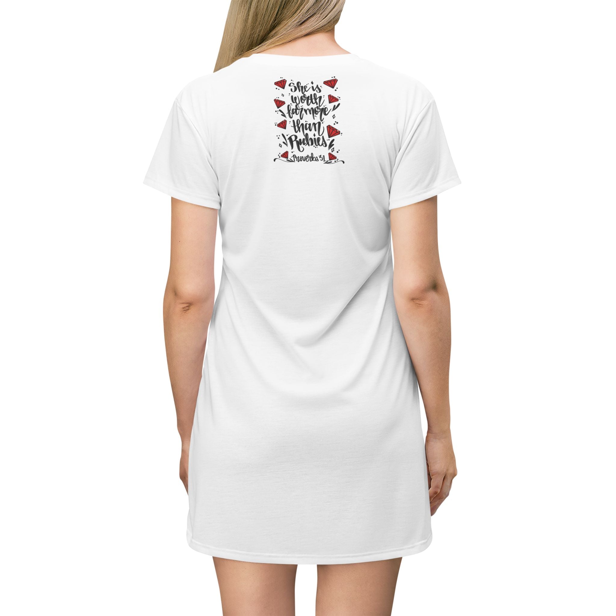 T-Shirt Dress • "She is Worth Far More Than Rubies" Proverbs 31 Inspirational Graphic Dress