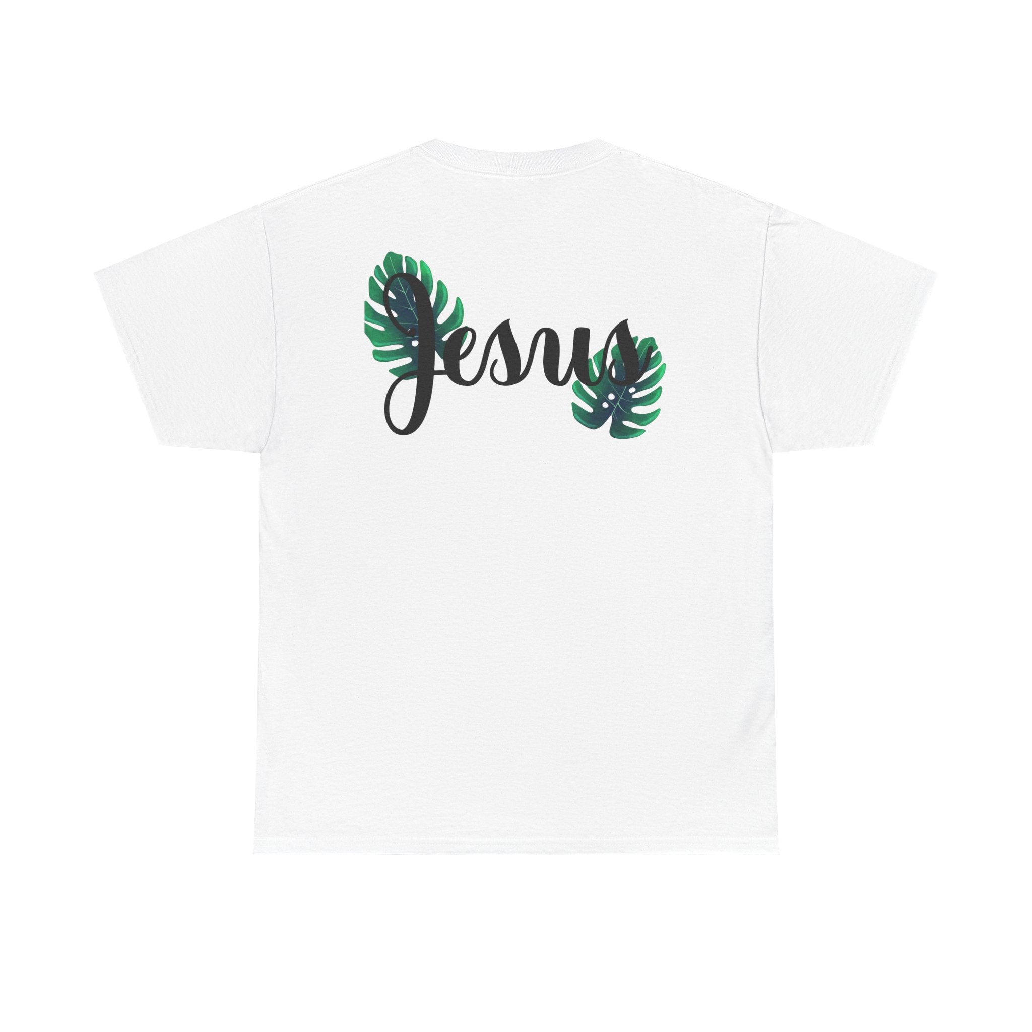 Jesus Tropical Tee — Monstera Leaf Christian Graphic T-Shirt