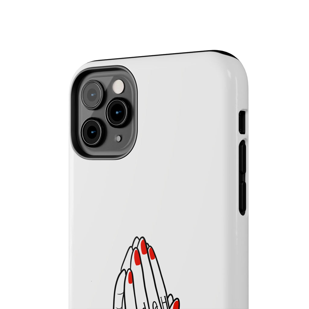 Pray Harder Phone Case — Tough Protective Phone Cover with Praying Hands & Rose Design