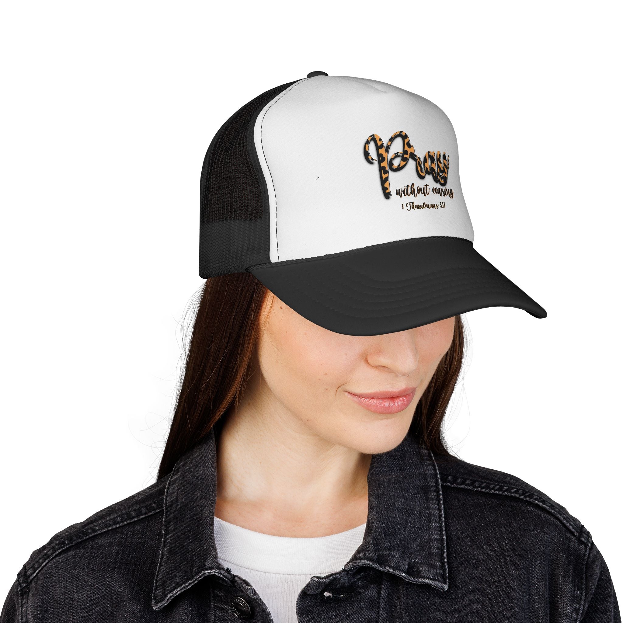 Pray Without Ceasing Leopard Trucker Cap