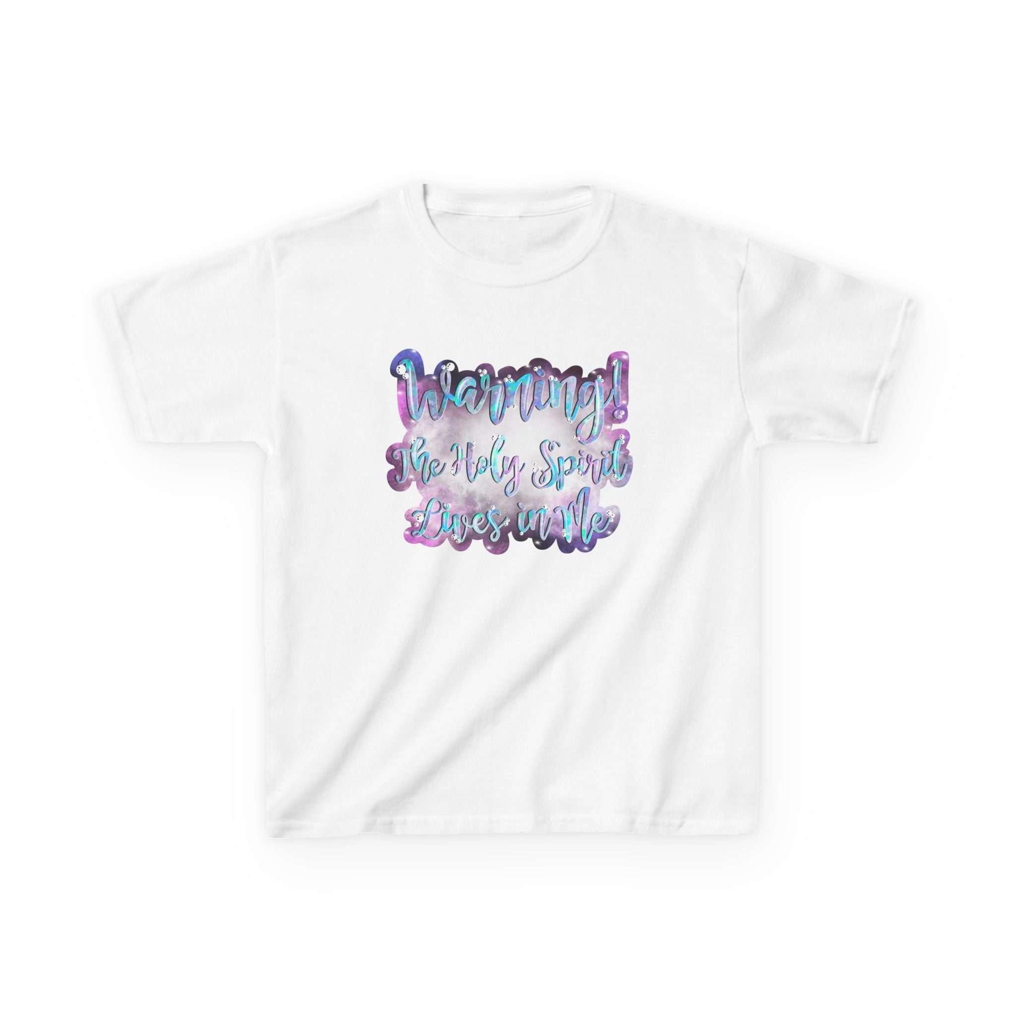 Kids Tee — 'Warning! The Holy Spirit Lives in Me' Colorful Script Christian Shirt